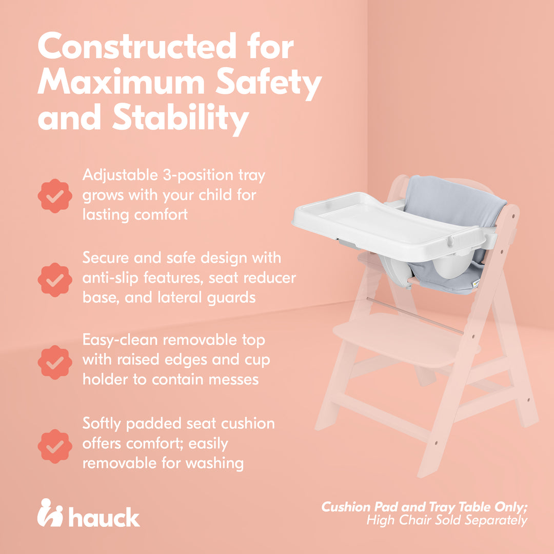 hauck Alpha+/Beta+ High Chair Tray Table, White & Deluxe Seat Cushion Pad, Grey - VMInnovations