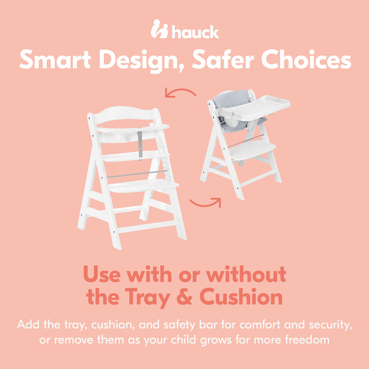 hauck Alpha+/Beta+ High Chair Tray Table, White & Deluxe Seat Cushion Pad, Grey - VMInnovations