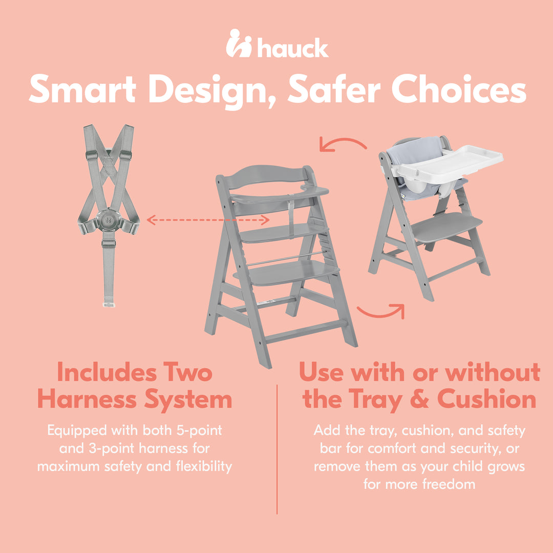 hauck Alpha+ Grow Along Wooden High Chair w/Alpha Tray Table & Deluxe Cushion - VMInnovations