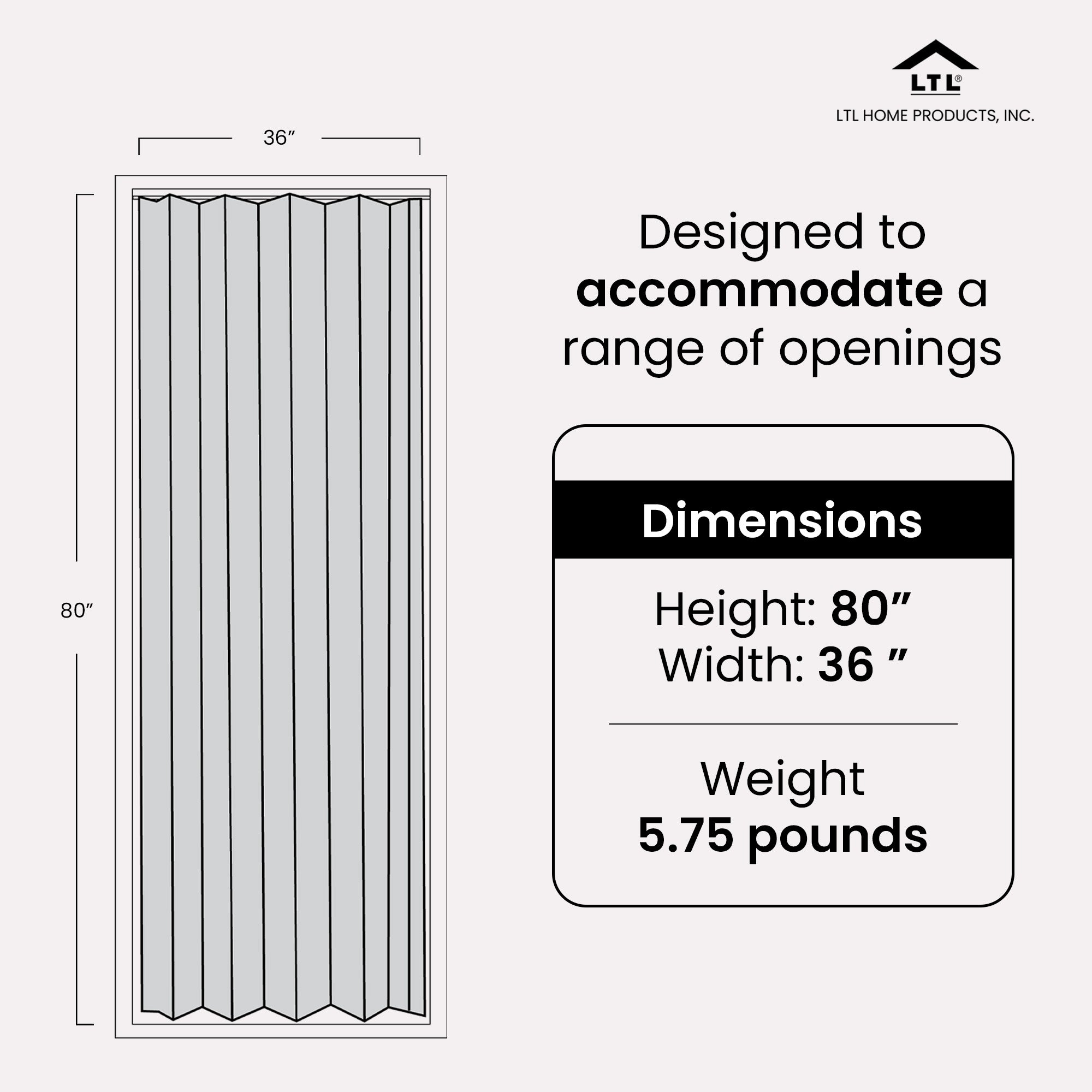 LTL Home Via 36" x 80" Vinyl Hinged Single Folding Door, Fruitwood (For Parts) - VMInnovations