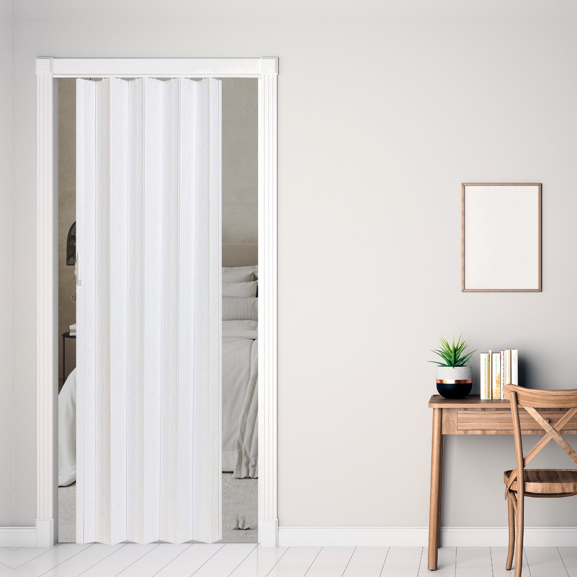 LTL Home Products Via 36" x 80" Vinyl Hinged Single Folding Door, White Mist - VMInnovations