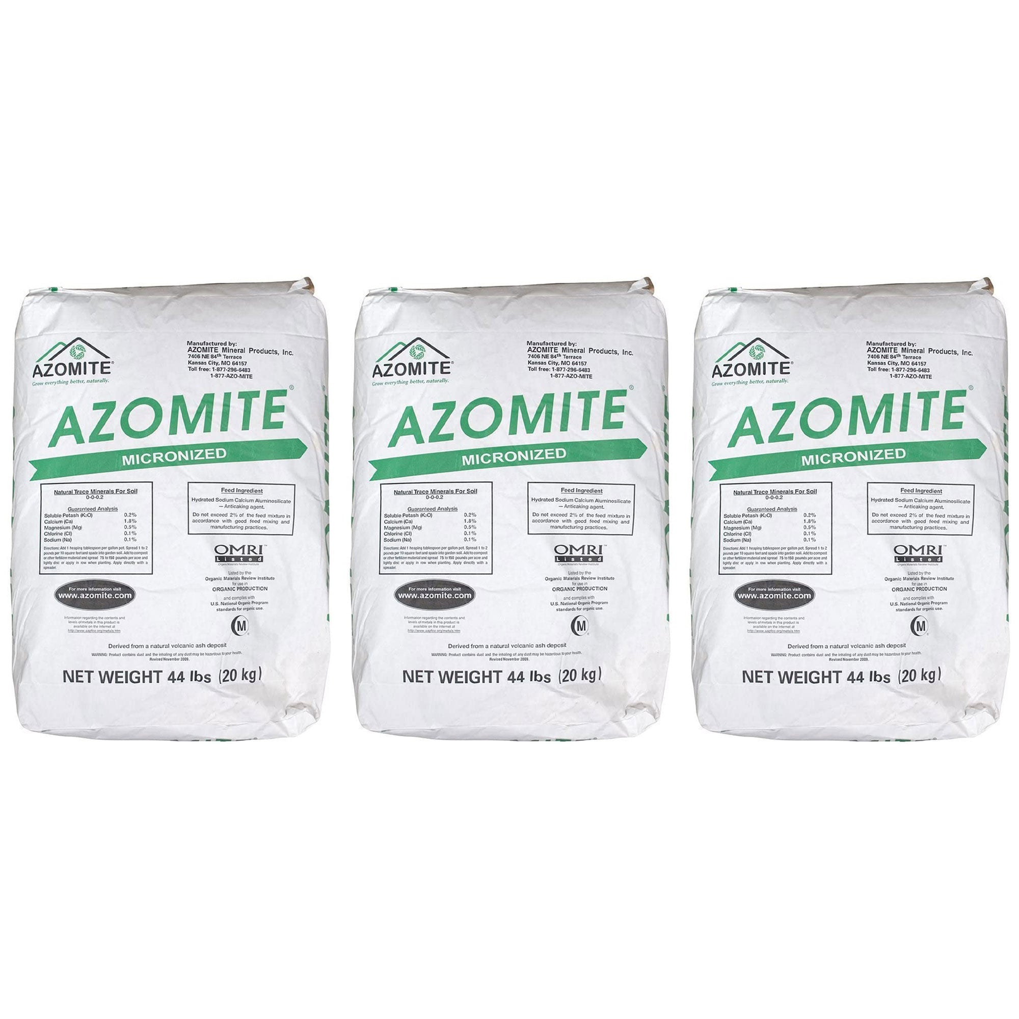 Azomite 44 lbs Micronized Organic Trace Mineral Soil Fertilizer Powder (3 Pack)