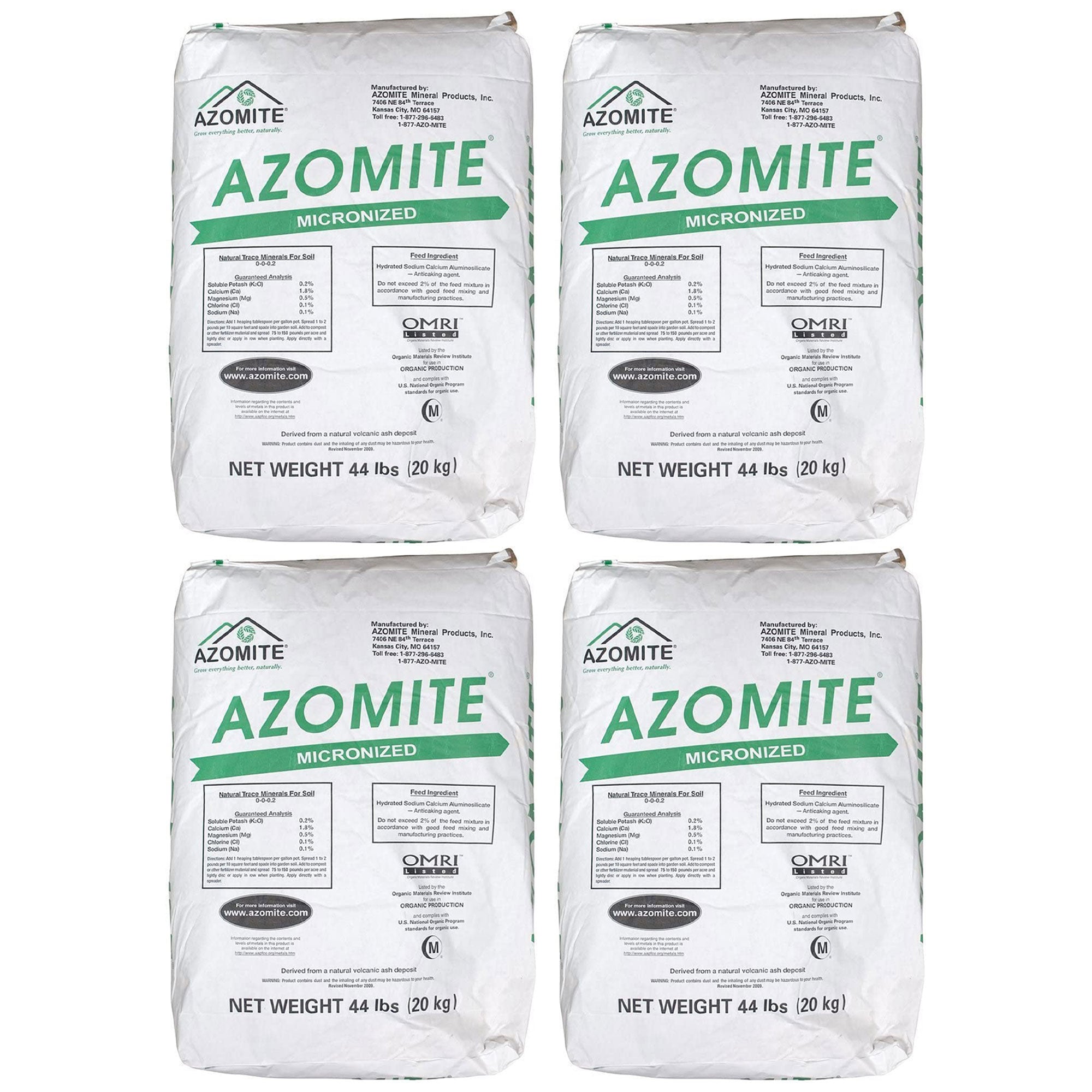 Azomite 44 lbs Micronized Organic Trace Mineral Soil Fertilizer Powder (4 Pack)