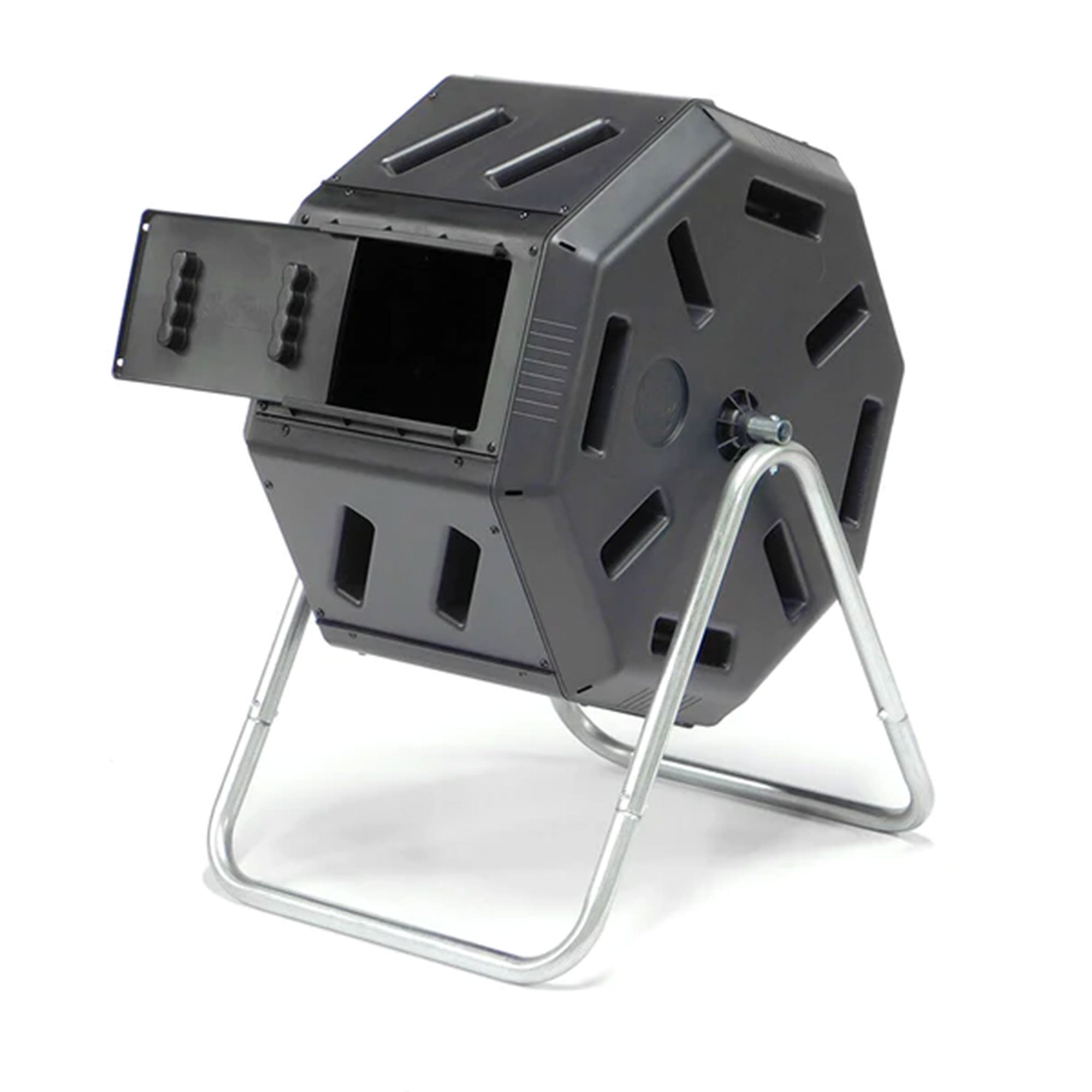 FCMP Outdoor 22.5 Gallon Tumbling Composter Waste Bin with Aeration Holes, Black - VMInnovations