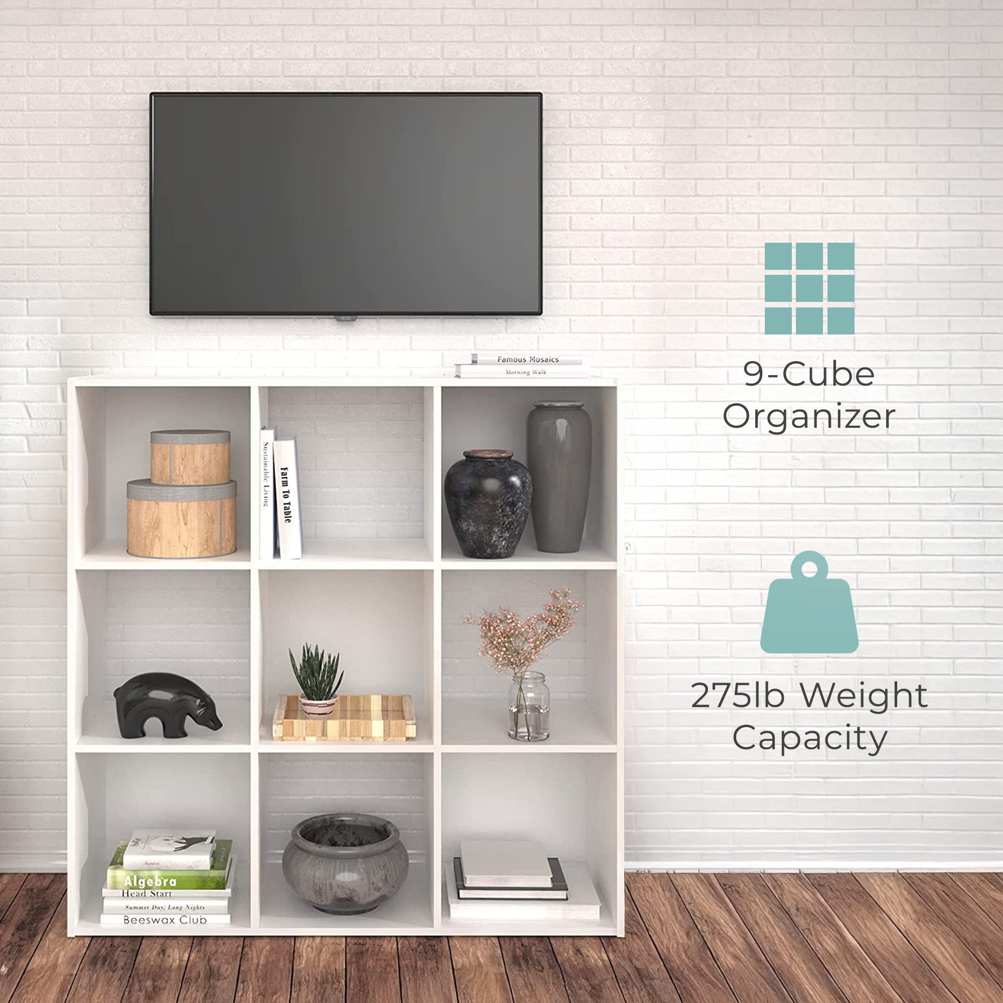 ClosetMaid 9 Cube Wood Stackable Open Bookcase Shelf Organizer, White (Used) - VMInnovations