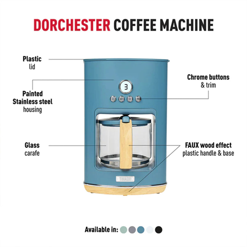 Haden Dorchester 10 Cup Coffee Maker Machine & LCD Display Stone Blue (Open Box)