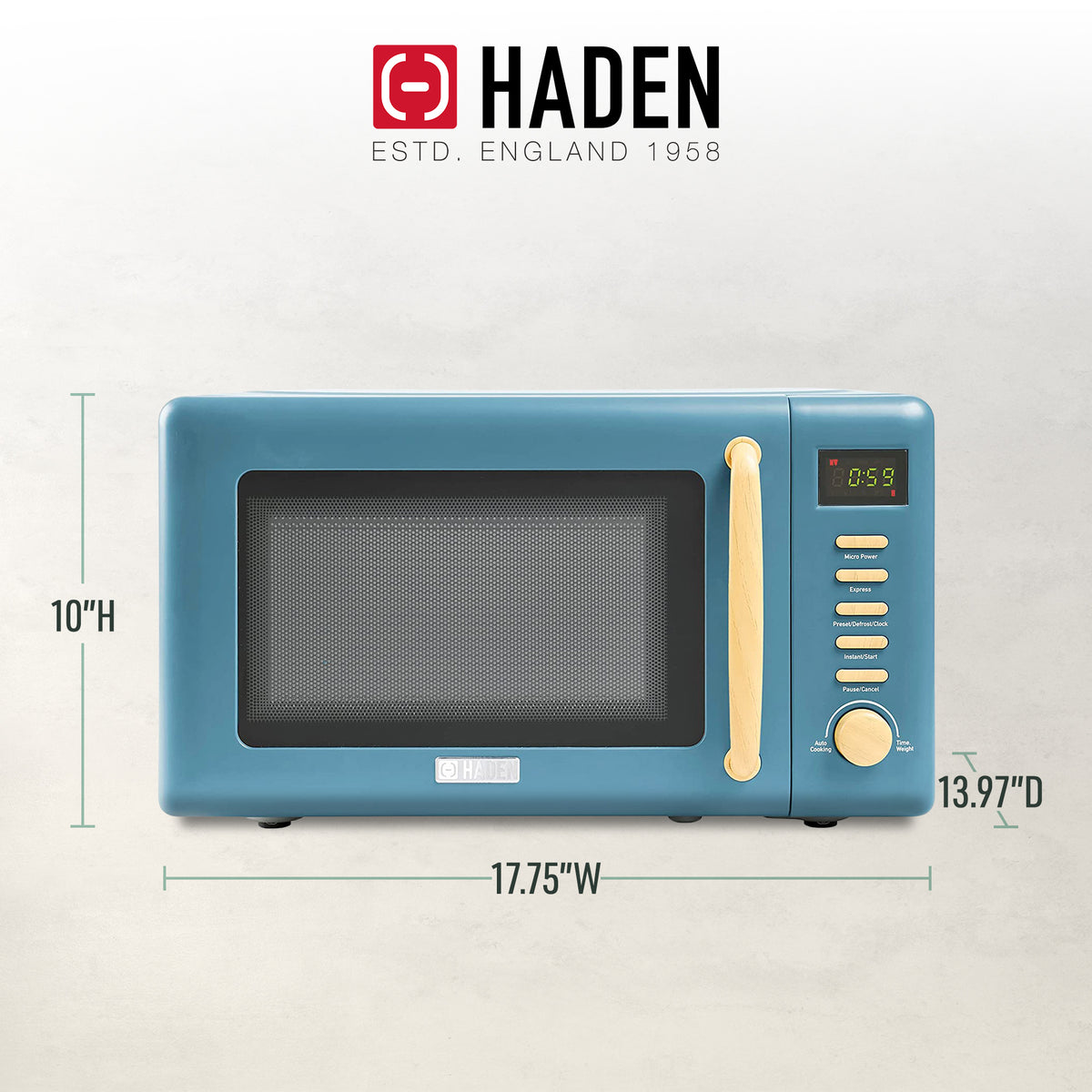 Haden Dorchester 0.7 Cu Ft Compact Countertop Microwave, Stone Blue