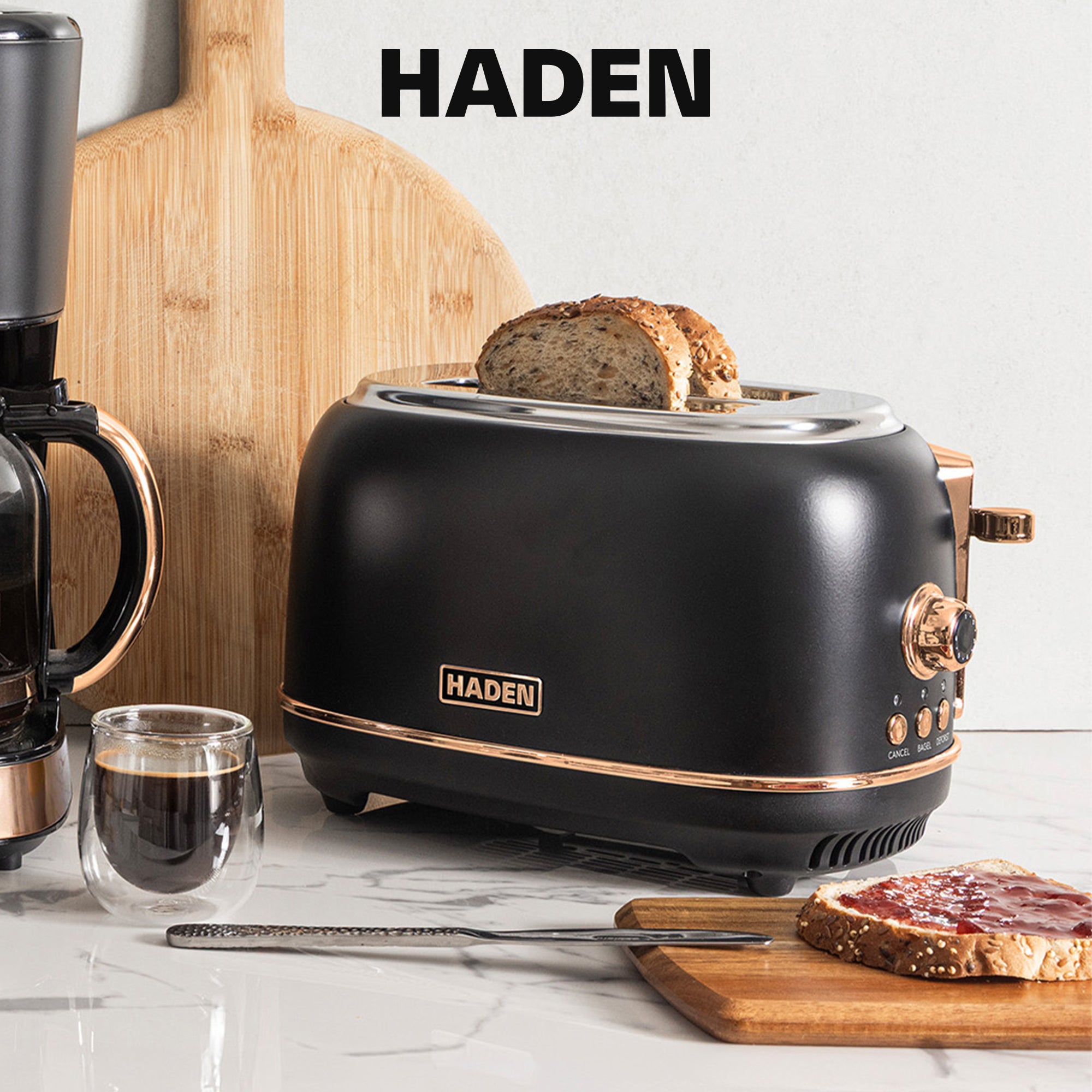 Haden Heritage 2 Slice Wide Slot Stainless Steel Toaster, Black/Copper(Open Box)