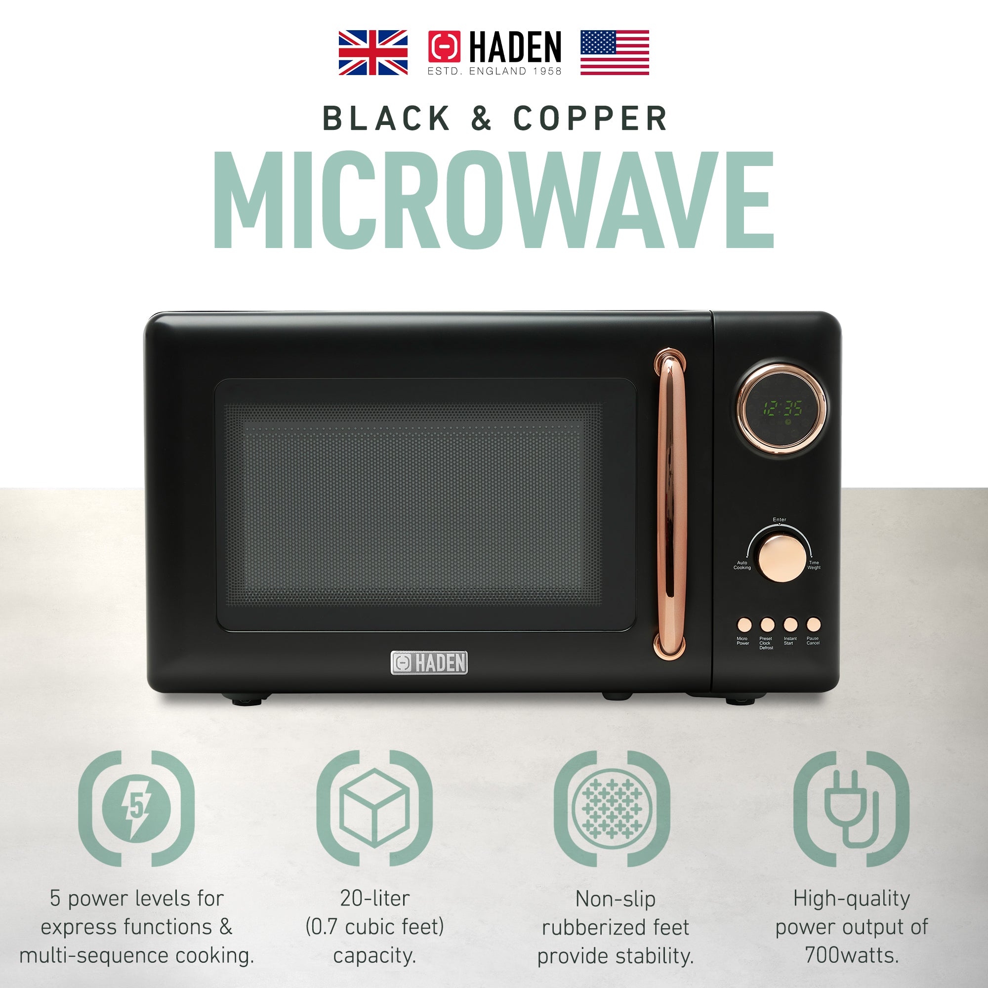 Heritage Vintage 700W Countertop Home Microwave Oven, Black/Copper (Open Box) - VMInnovations