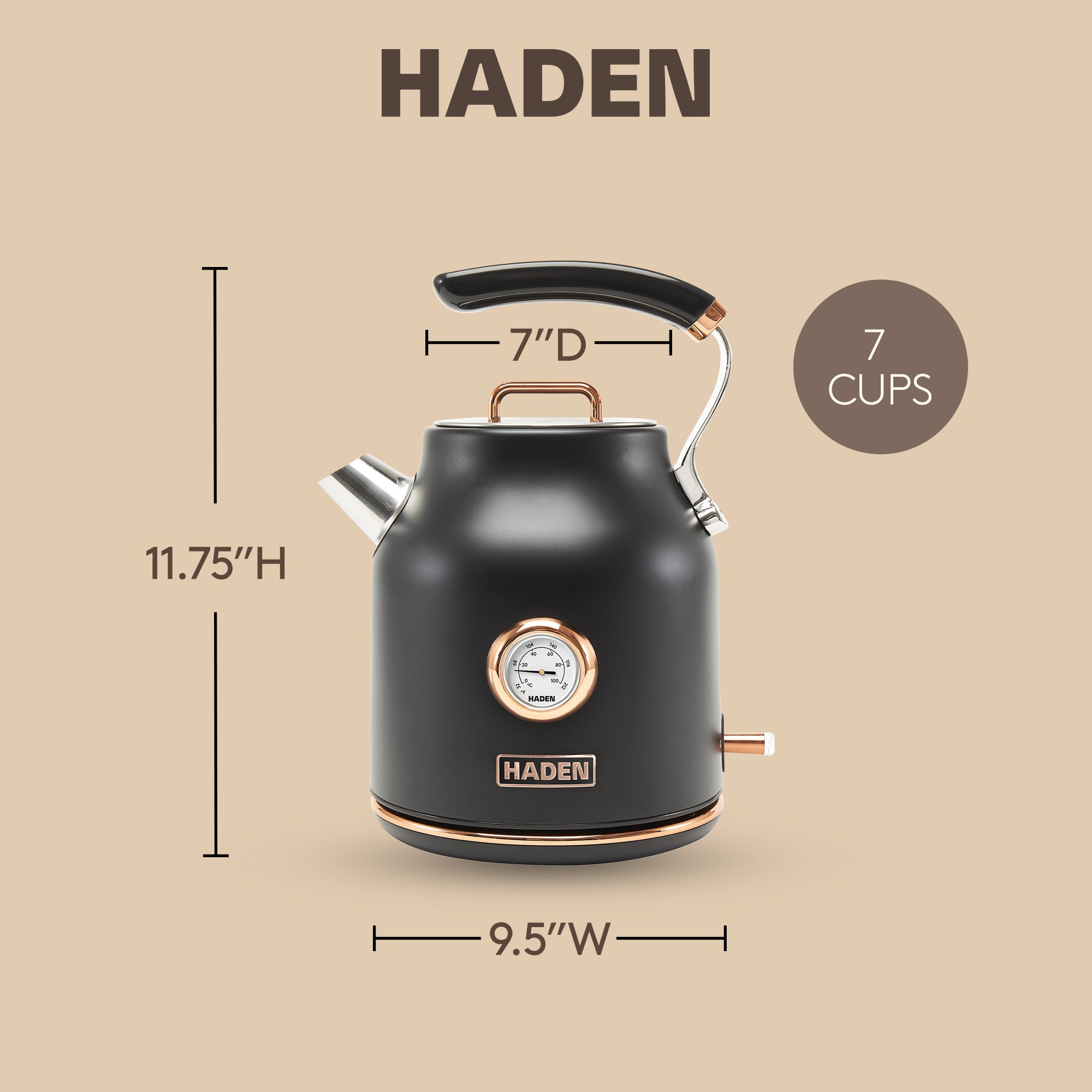 Haden Heritage 4 Slice Toaster & Dorset 1.7L Electric Water Kettle, Black/Copper