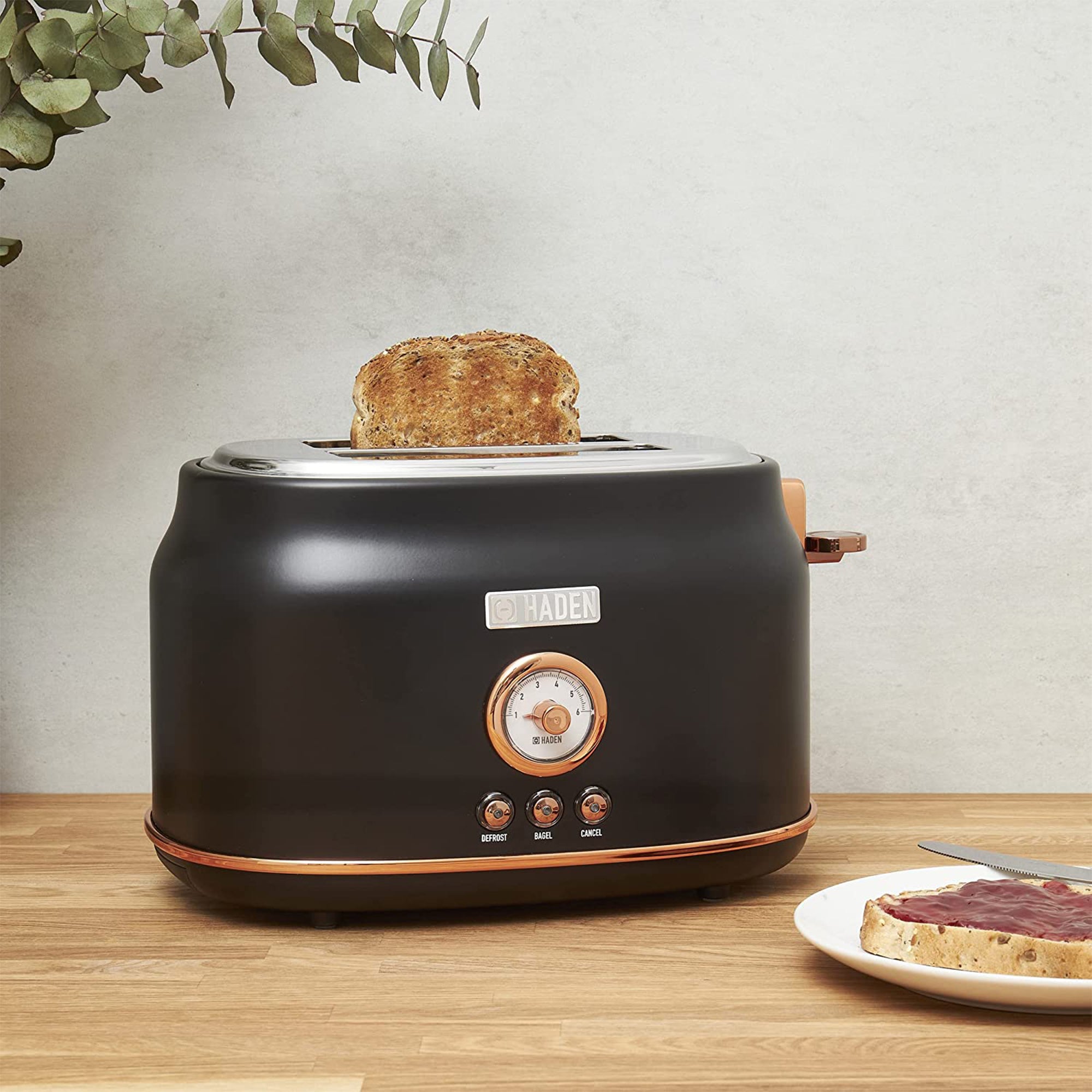 Haden Dorset 2 Slice Wide Slot Stainless Steel Toaster, Black/Copper (Open Box) - VMInnovations