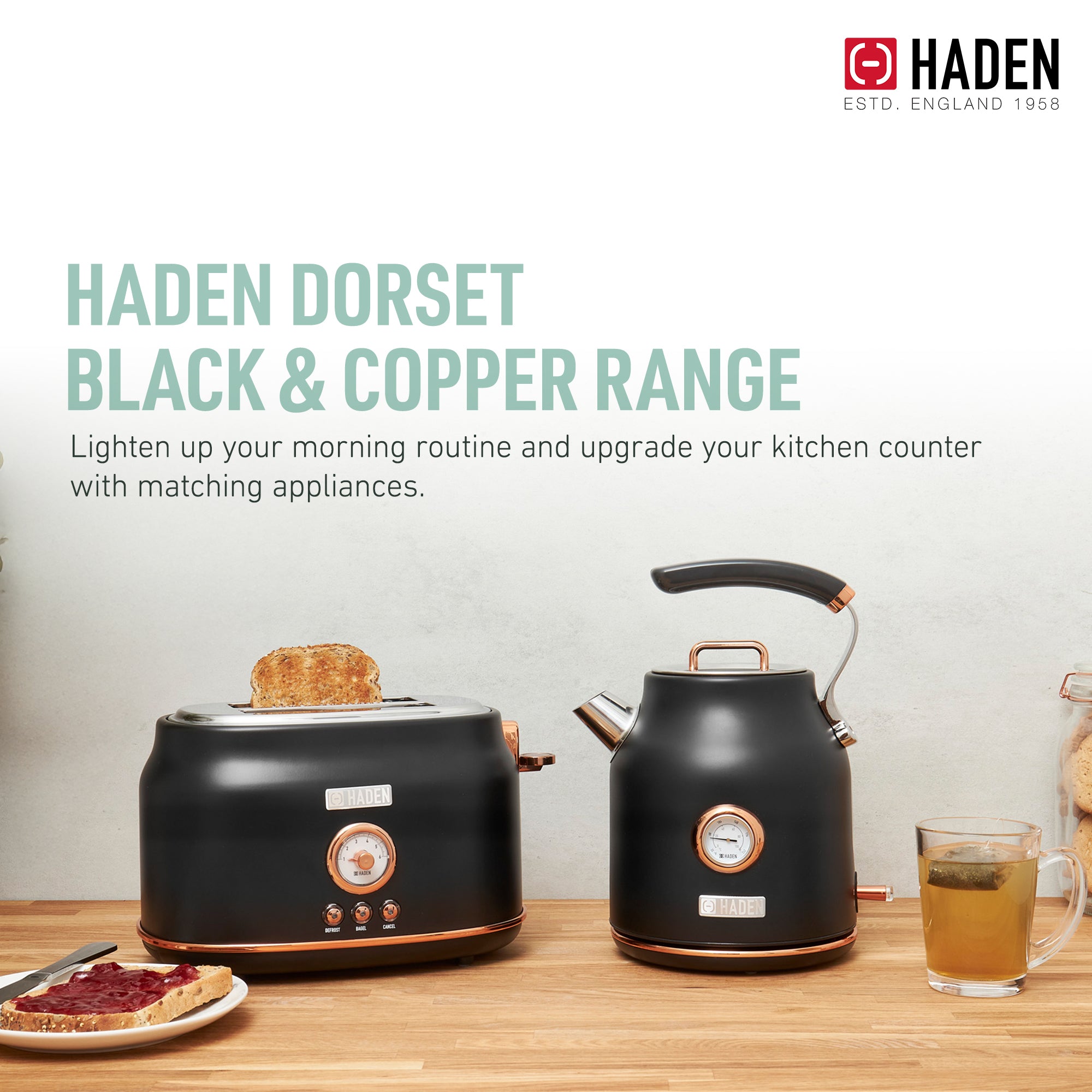 Haden Dorset 2 Slice Wide Slot Stainless Steel Toaster, Black/Copper (Used) - VMInnovations