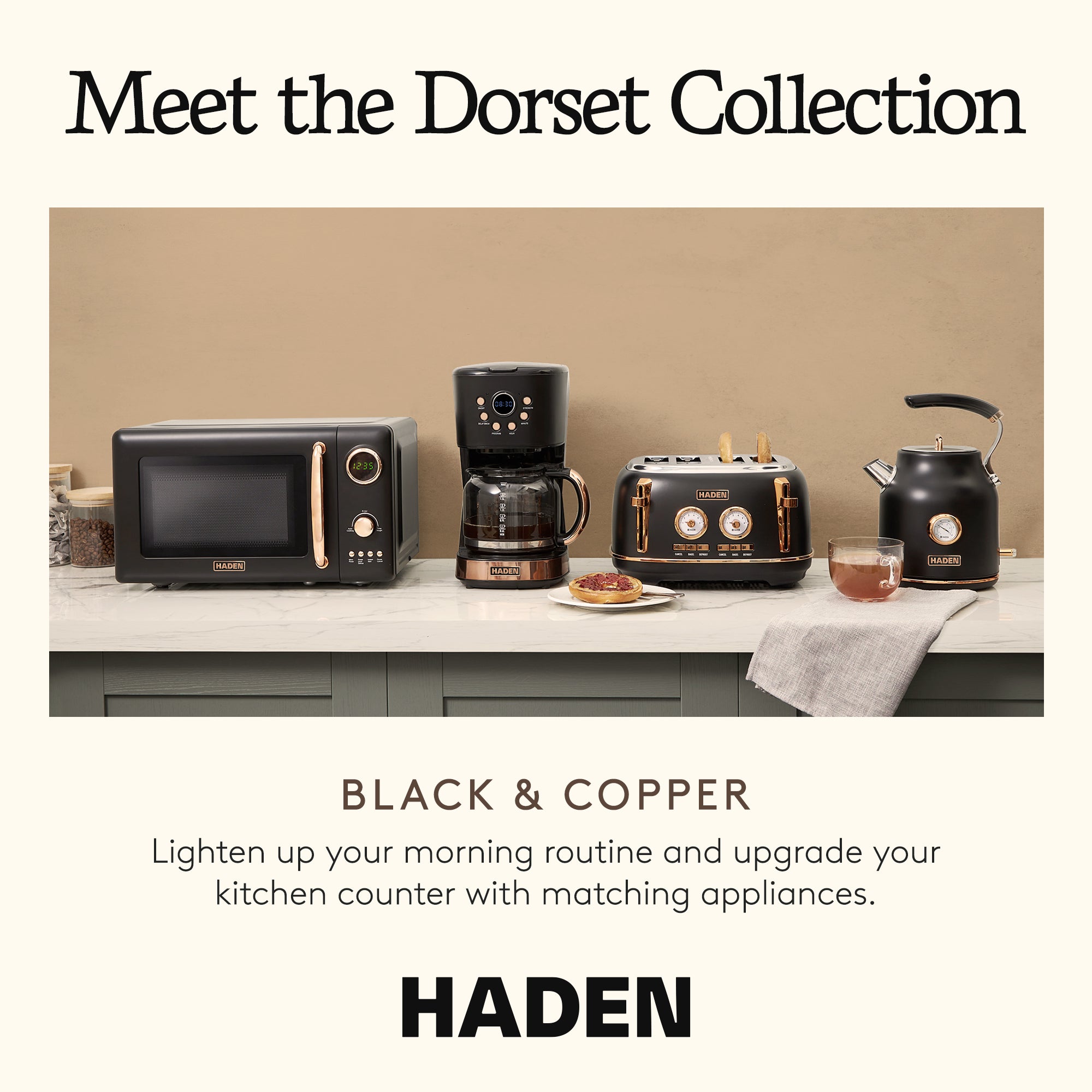 Haden Dorset 4 Slice Wide Slot Stainless Steel Toaster, Black & Copper (Used) - VMInnovations