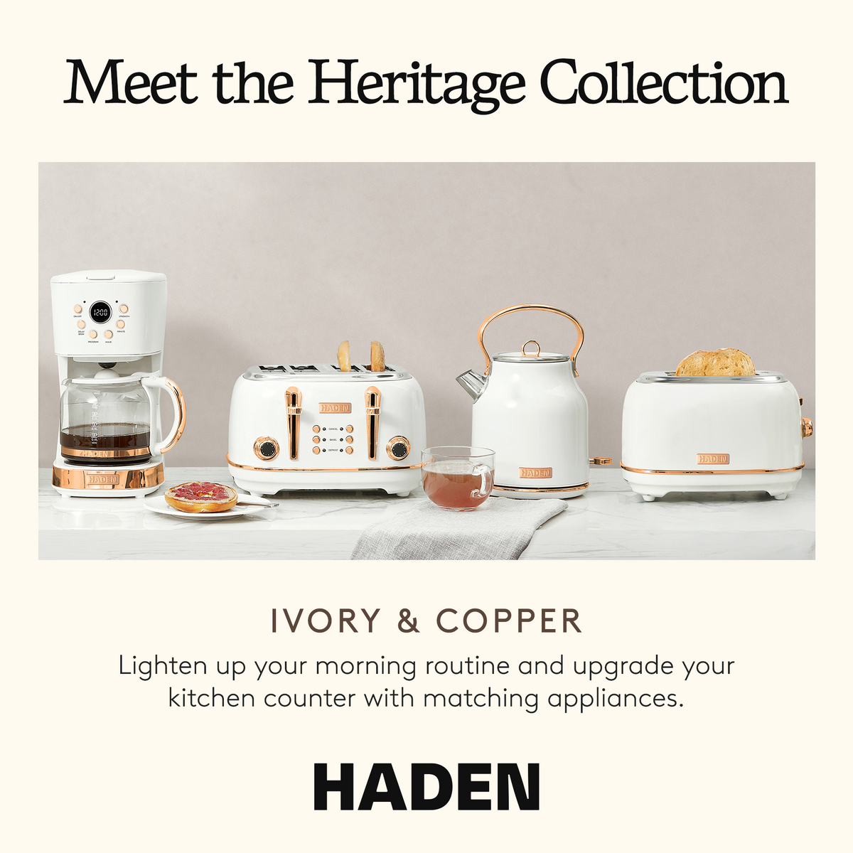 Haden 1.7 Liter Stainless Steel Electric Water Kettle, Ivory & Copper(Open Box)