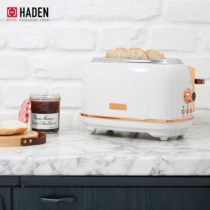 Haden 2 Slice Wide Slot Toaster w/Removable Crumb Tray, Ivory/Copper (Used) - VMInnovations