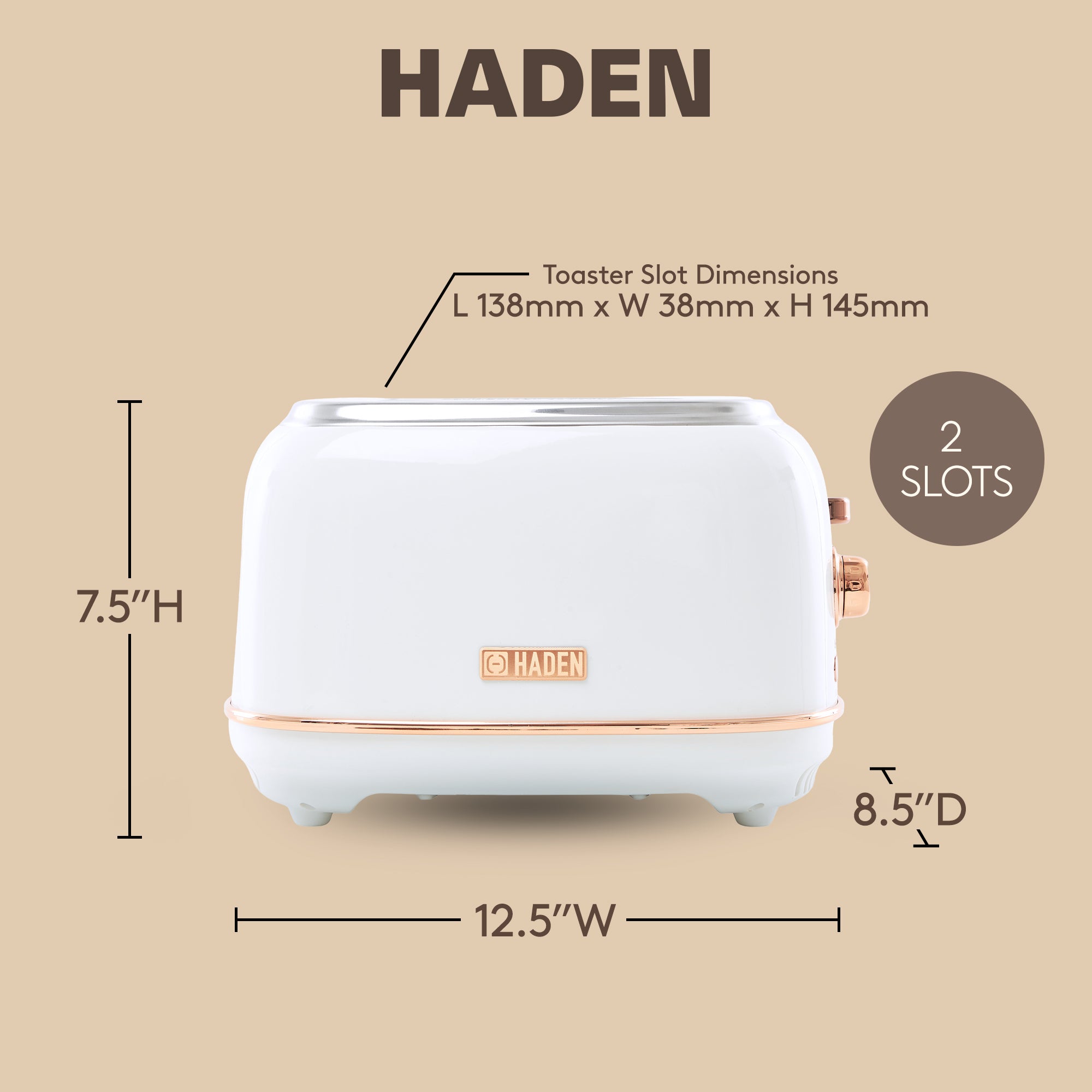 Haden Heritage 2 Slice Toaster with Removable Crumb Tray, Ivory/Copper(Open Box)