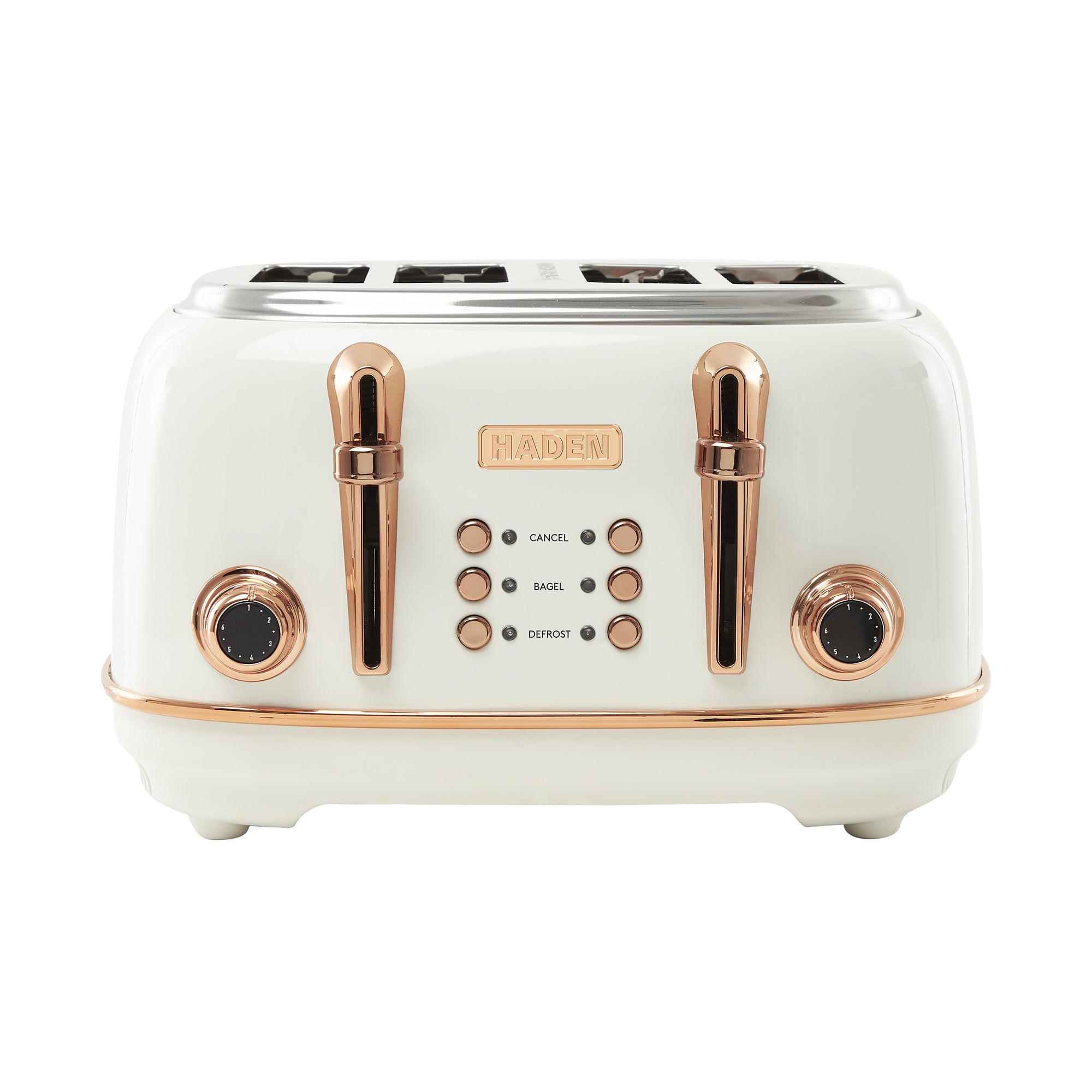 Haden Heritage 4 Slice Wide Slot Toaster w/Crumb Tray, Ivory/Copper (Open Box)