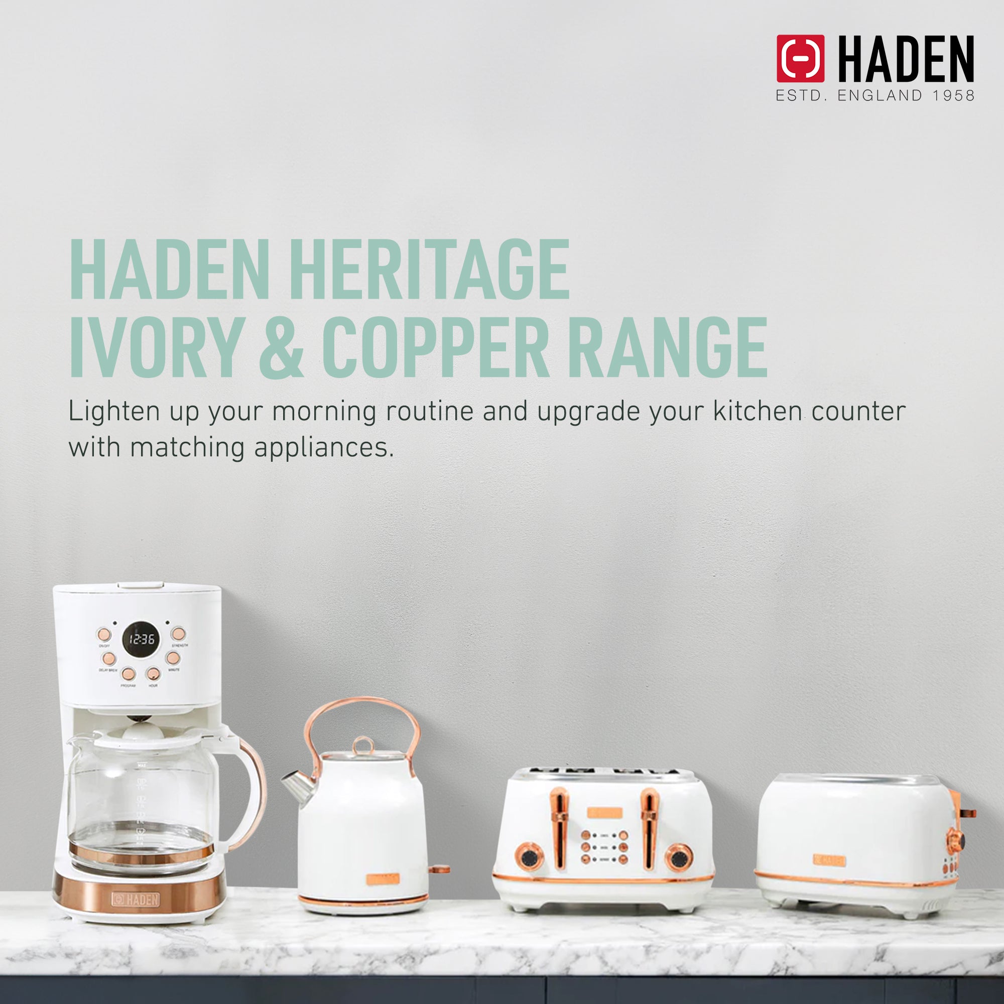 Haden 4 Slice Wide Slot Toaster w/Removable Crumb Tray, Ivory/Copper (Used) - VMInnovations