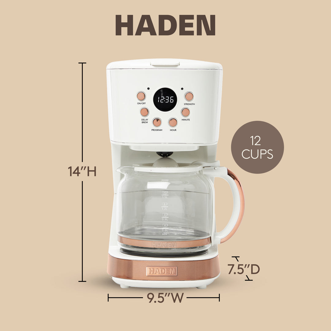 Haden Coffee Machine, 12 Cup Drip Coffee Maker, Ivory & Copper (Open Box)