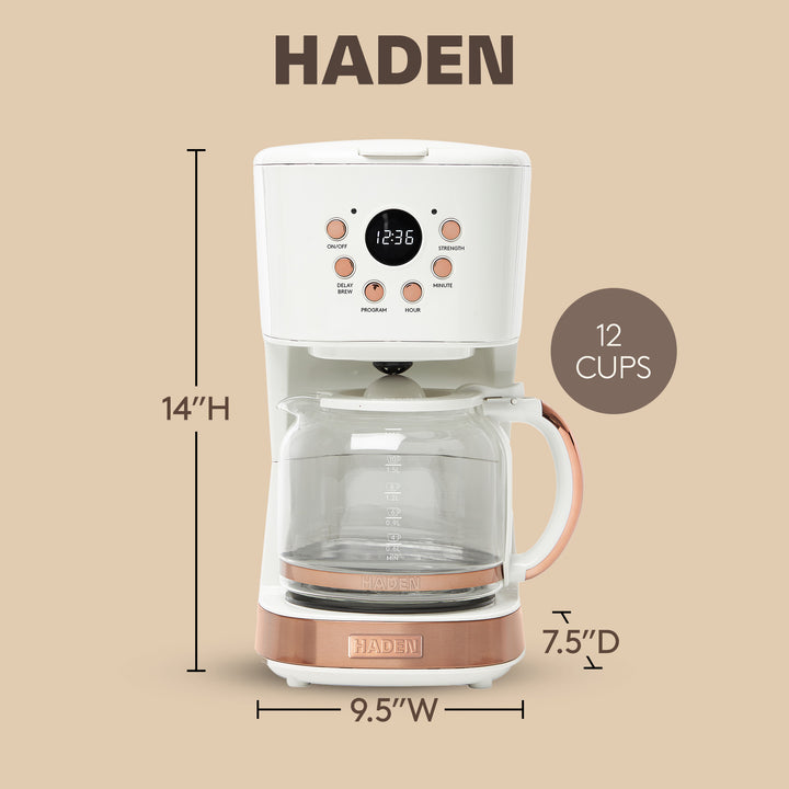 Haden Coffee Machine, 12 Cup Drip Coffee Maker, Ivory & Copper (Open Box)