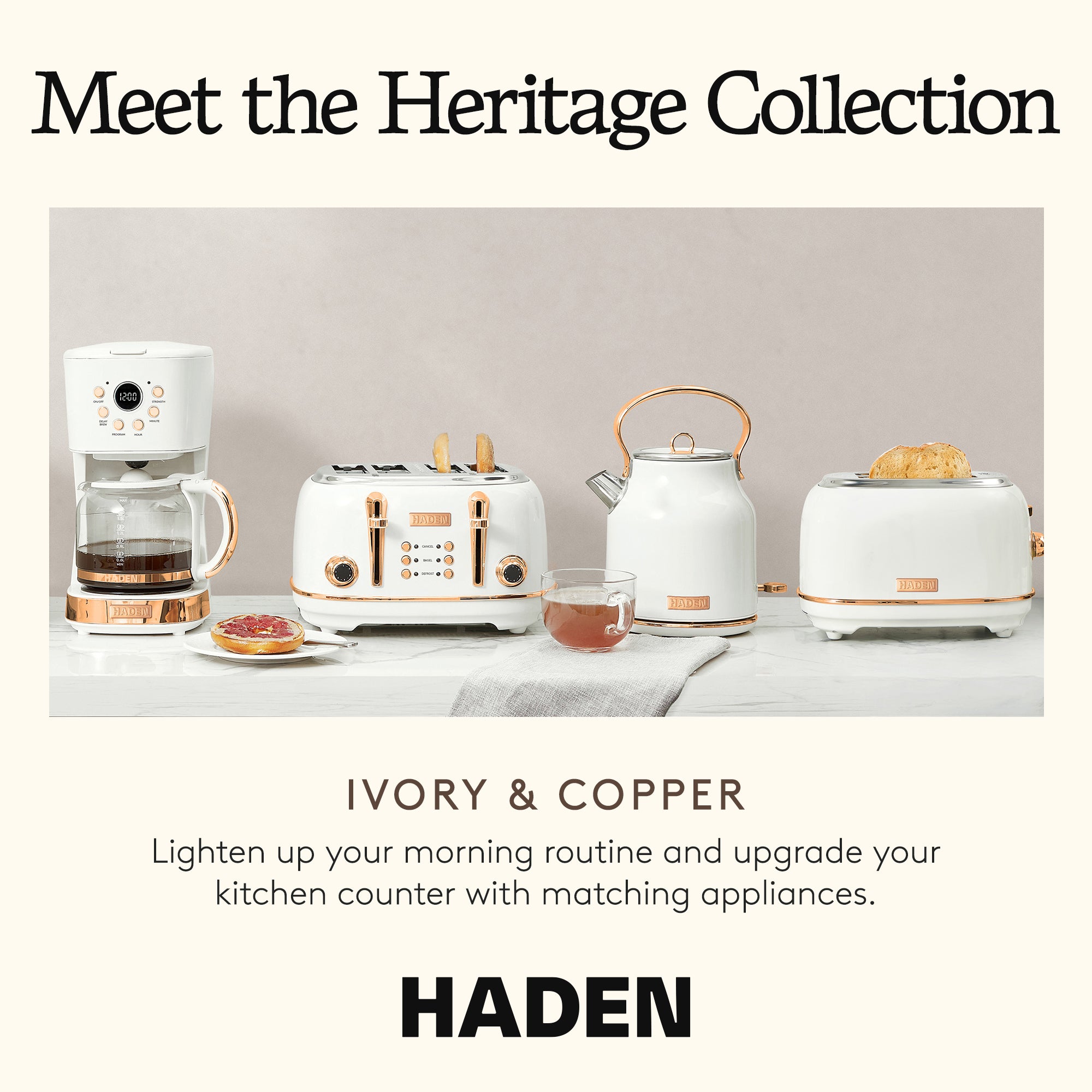 Haden Coffee Machine 12Cup Programmable Drip Coffee Maker Ivory/Copper(Open Box) - VMInnovations