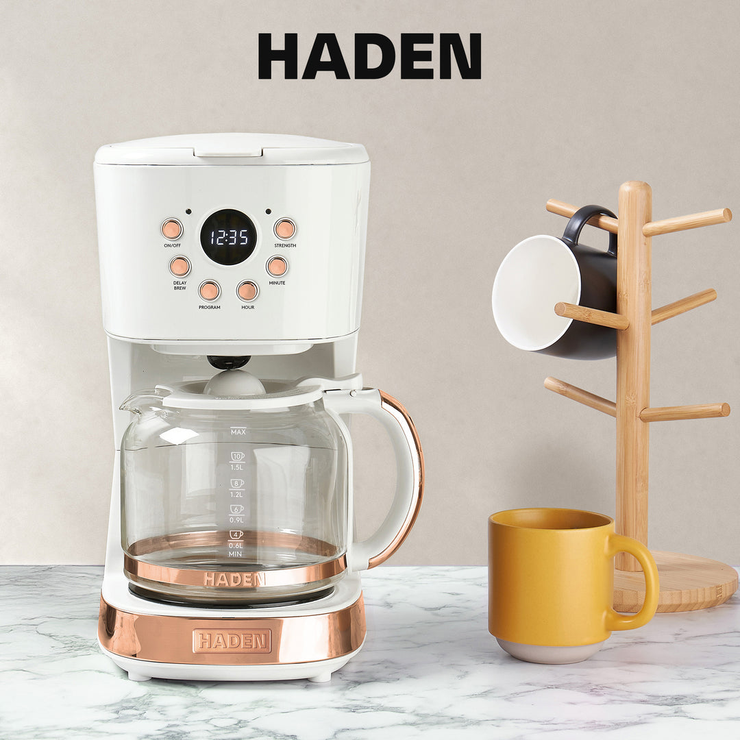 Haden Coffee Machine, 12 Cup Drip Coffee Maker, Ivory & Copper (Open Box)