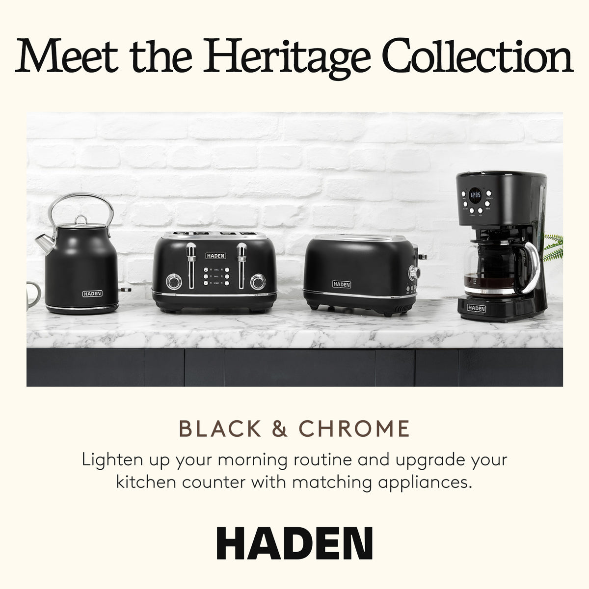 Haden Heritage 2 Slice Wide Slot Toaster w/Crumb Tray, Black/Chrome (Open Box) - VMInnovations