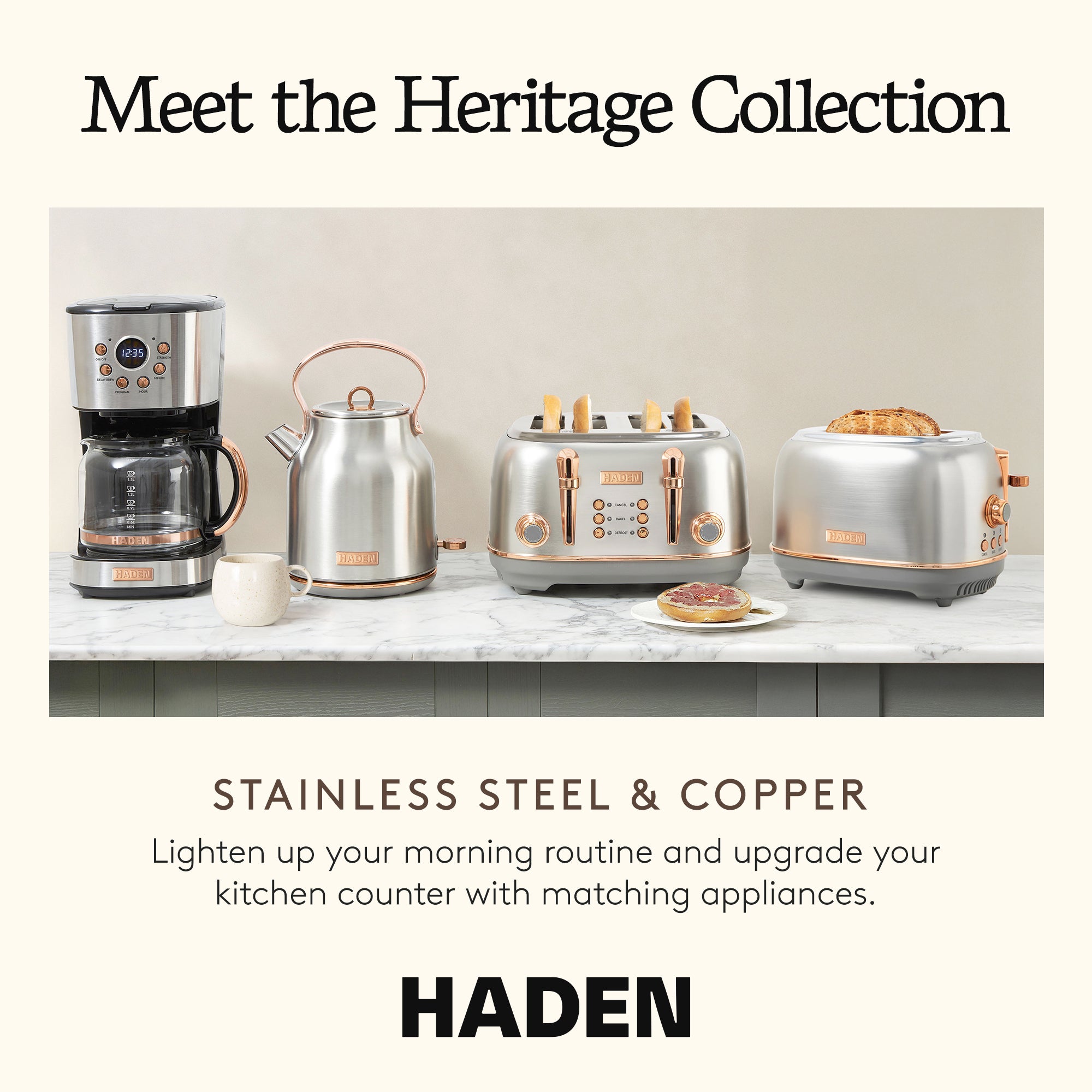 Haden Heritage 1.7L Stainless Steel Retro Electric Kettle, Steel/Copper(OpenBox) - VMInnovations