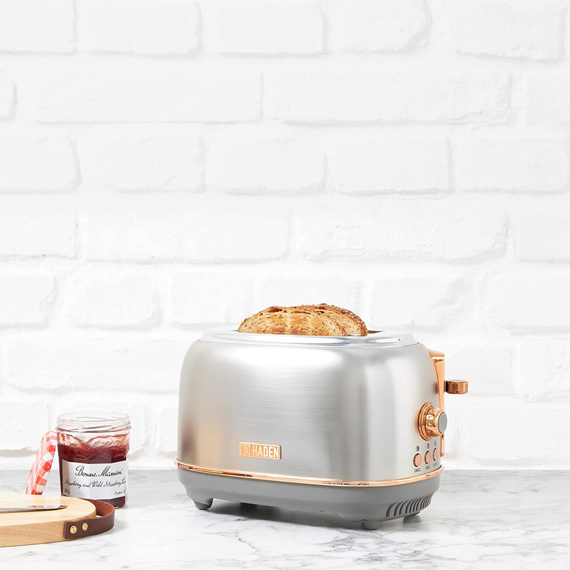 Haden 2 Slice Wide Slot Toaster w/Removable Crumb Tray, Steel/Copper(Open Box) - VMInnovations