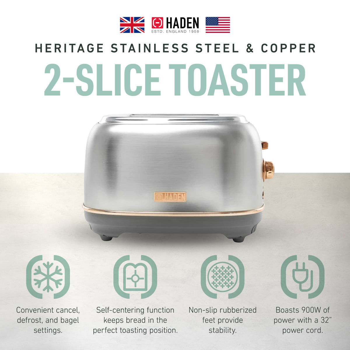 Haden Heritage 2 Slice Wide Slot Toaster Crumb Tray, Steel/Copper (Used) - VMInnovations
