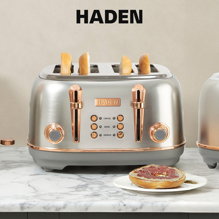 Haden Heritage 4 Slice Wide Slot Stainless Steel Toaster, Steel & Copper - VMInnovations