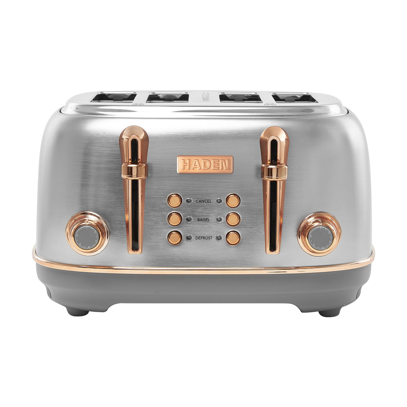 Haden Heritage 4 Slice Wide Slot Stainless Steel Toaster, Steel & Copper - VMInnovations