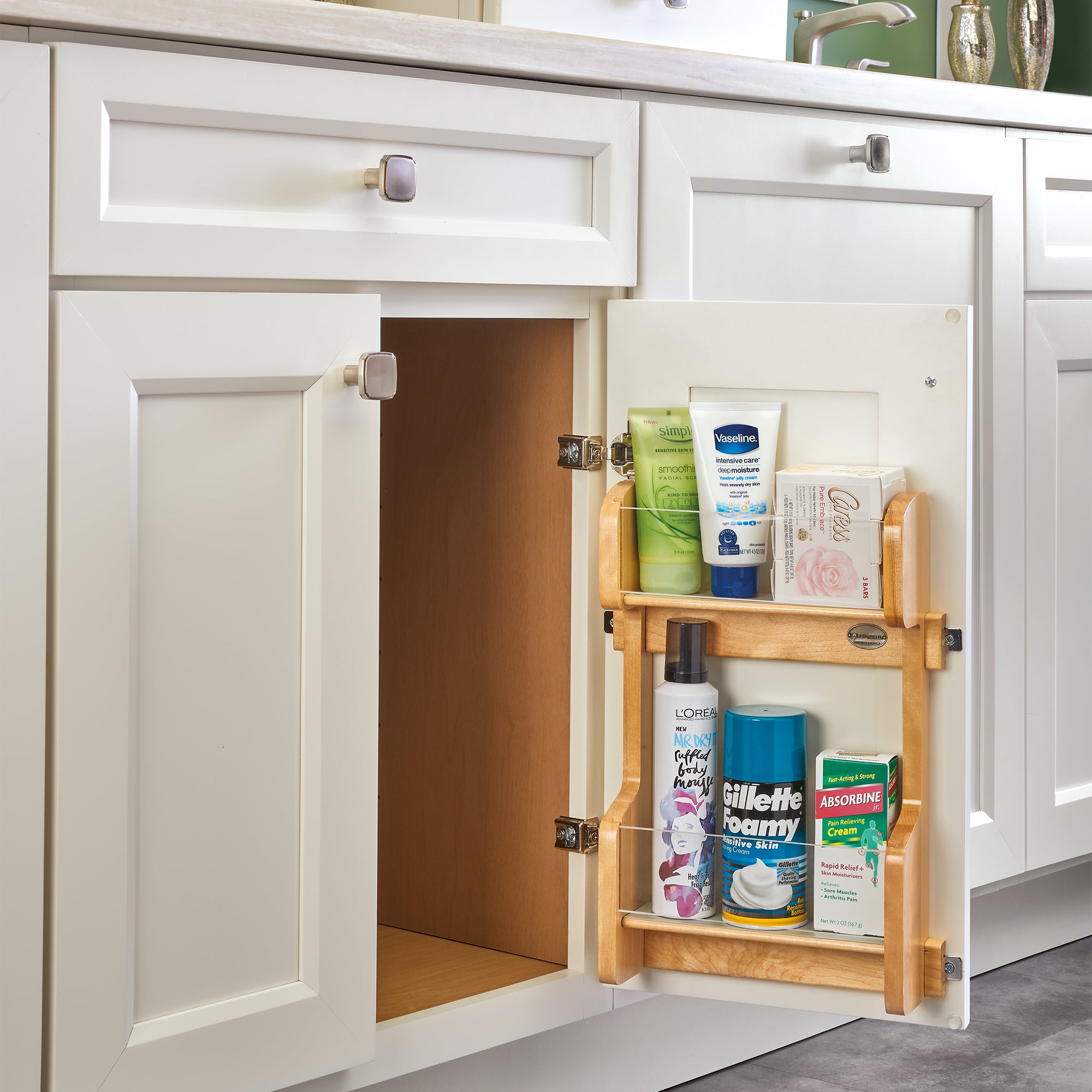 Rev-A-Shelf 21" In Door Mount Vanity 2-Tier Storage Rack Natural Maple, 4VR-21-1 - VMInnovations