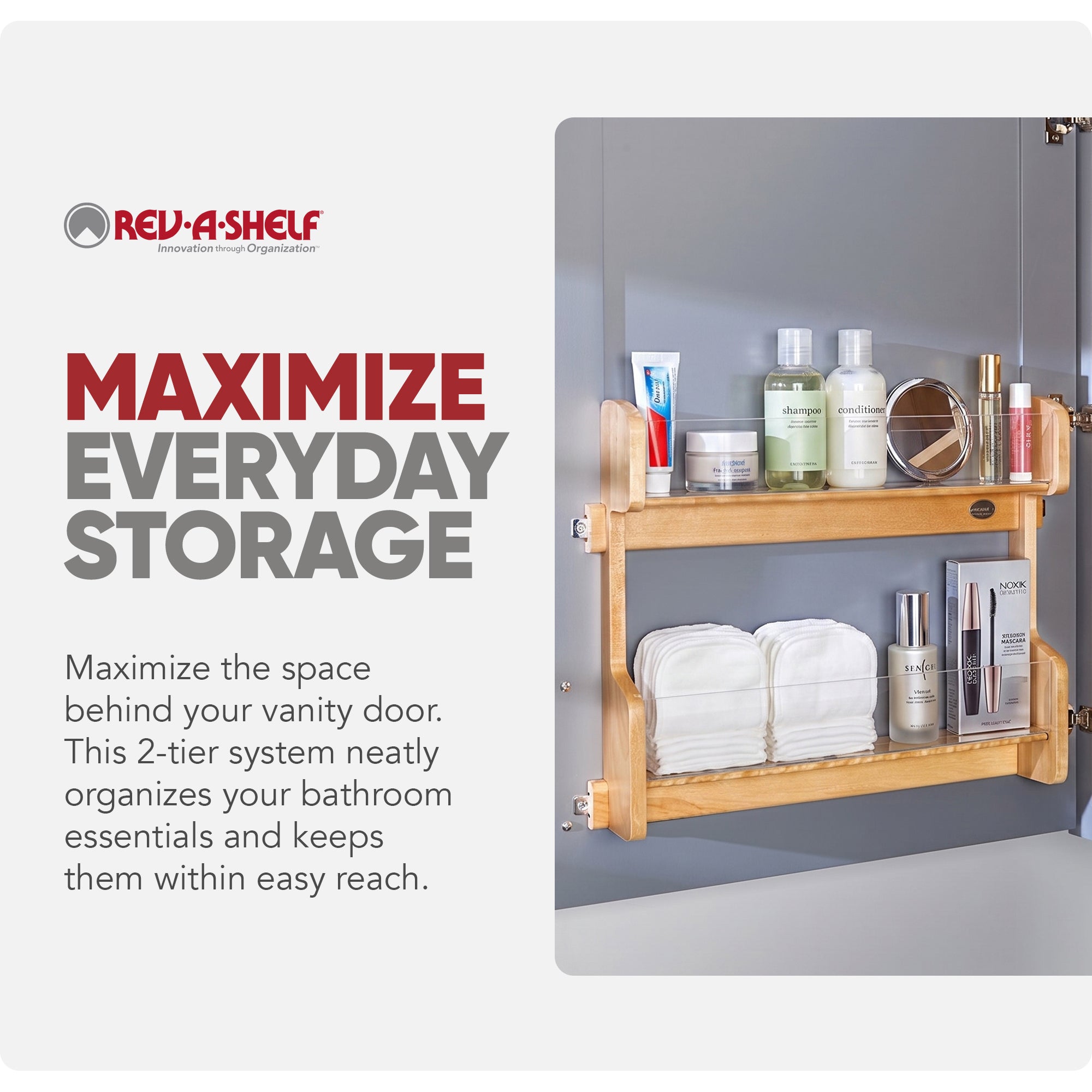 Rev-A-Shelf 4VR-24-1 2 Tier 24 In Door Mount Vanity Storage Rack, Natural Maple