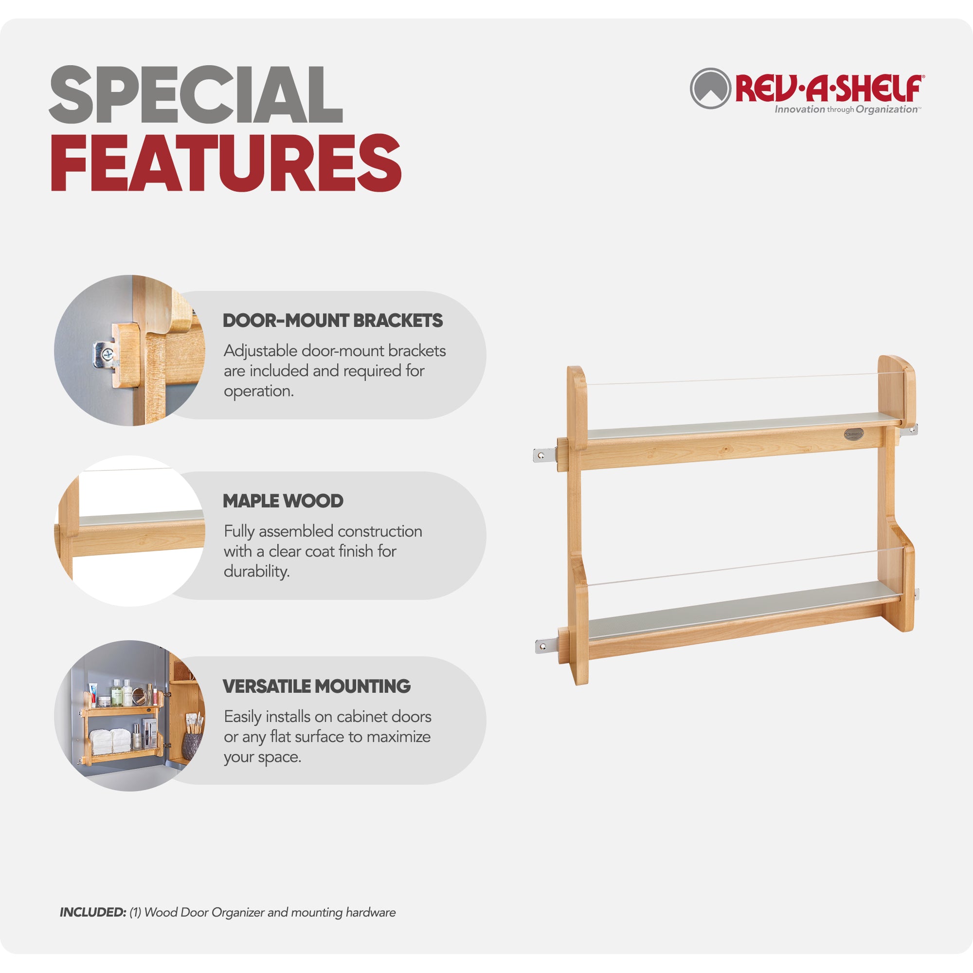 Rev-A-Shelf 4VR-24-1 2 Tier 24 In Door Mount Vanity Storage Rack, Natural Maple