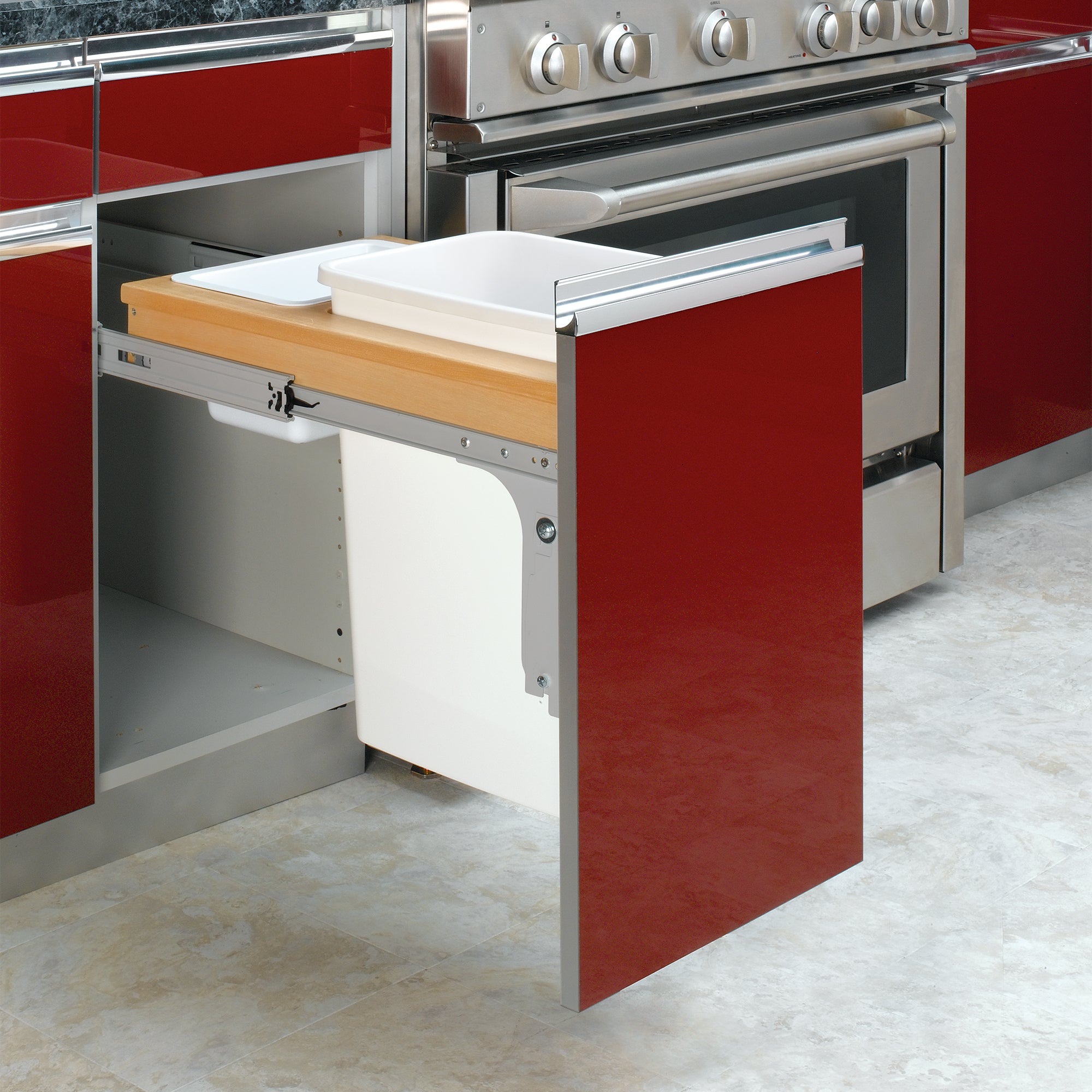 Rev-A-Shelf Single Pullout Top Mount Trash Can, 35 qt., 4WCTM-12DM1-343-FL