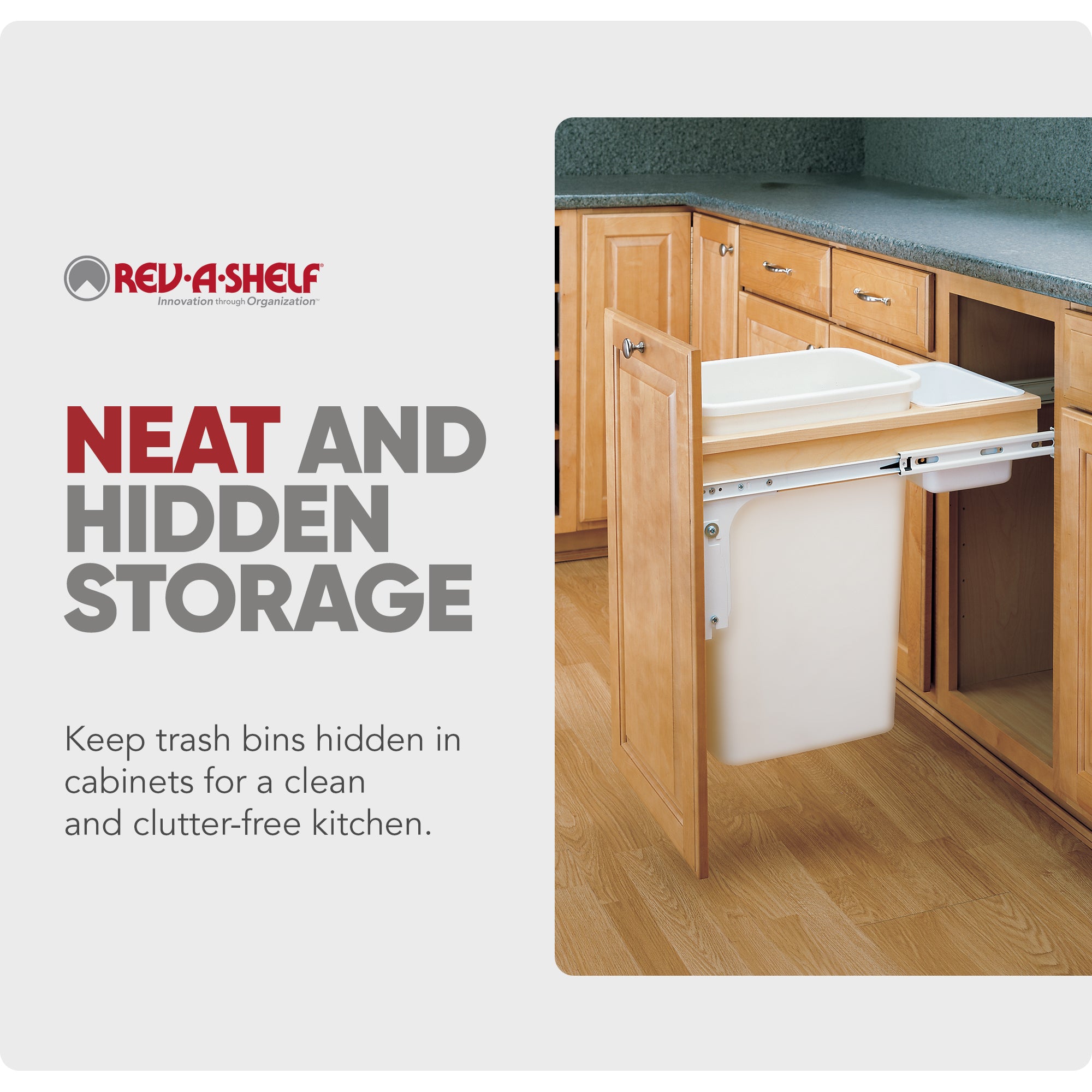 Rev-A-Shelf Pullout Trash Can, Full-Height Cabinet, 50 qt., 4WCTM-1550DM1-343-FL - VMInnovations