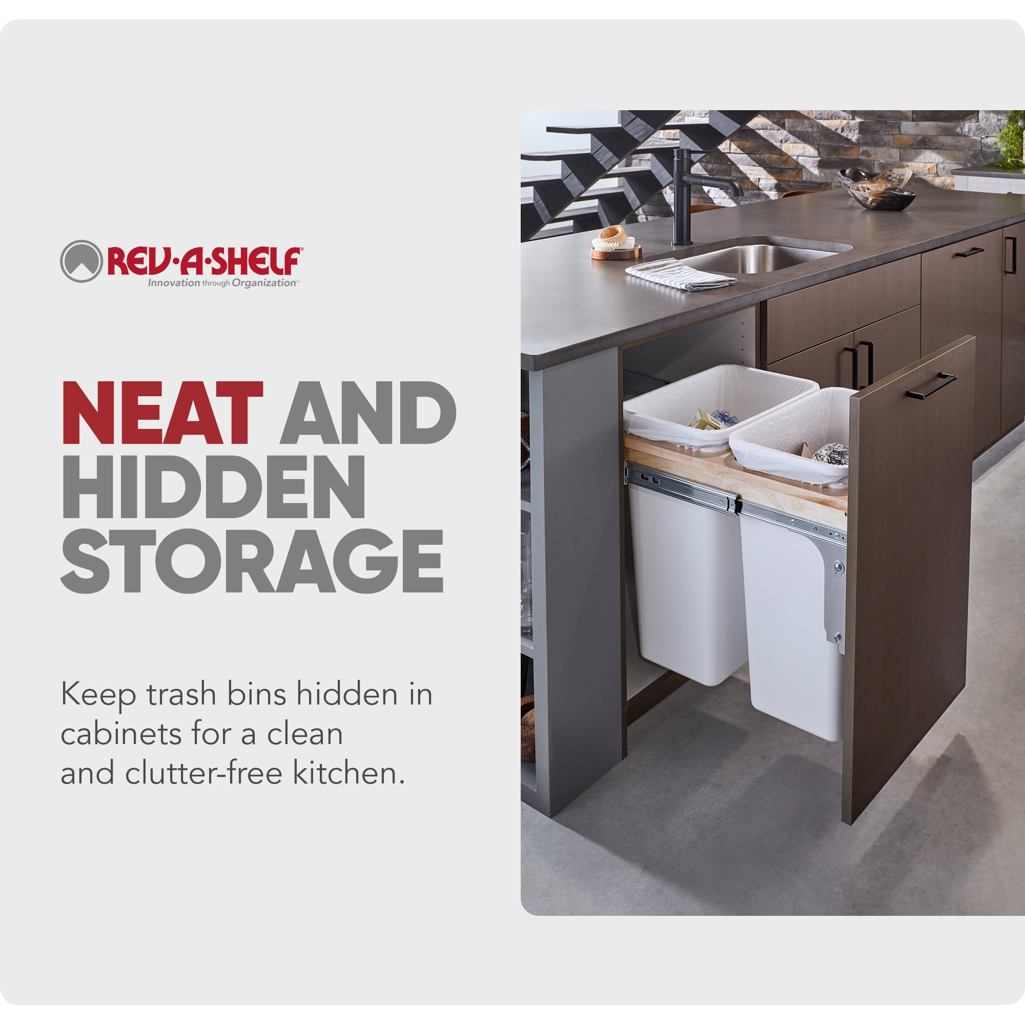 Rev-A-Shelf Pullout Trash Cans, Full-Height Cabinet, 50 qt.,4WCTM-1850DM2-419-FL - VMInnovations
