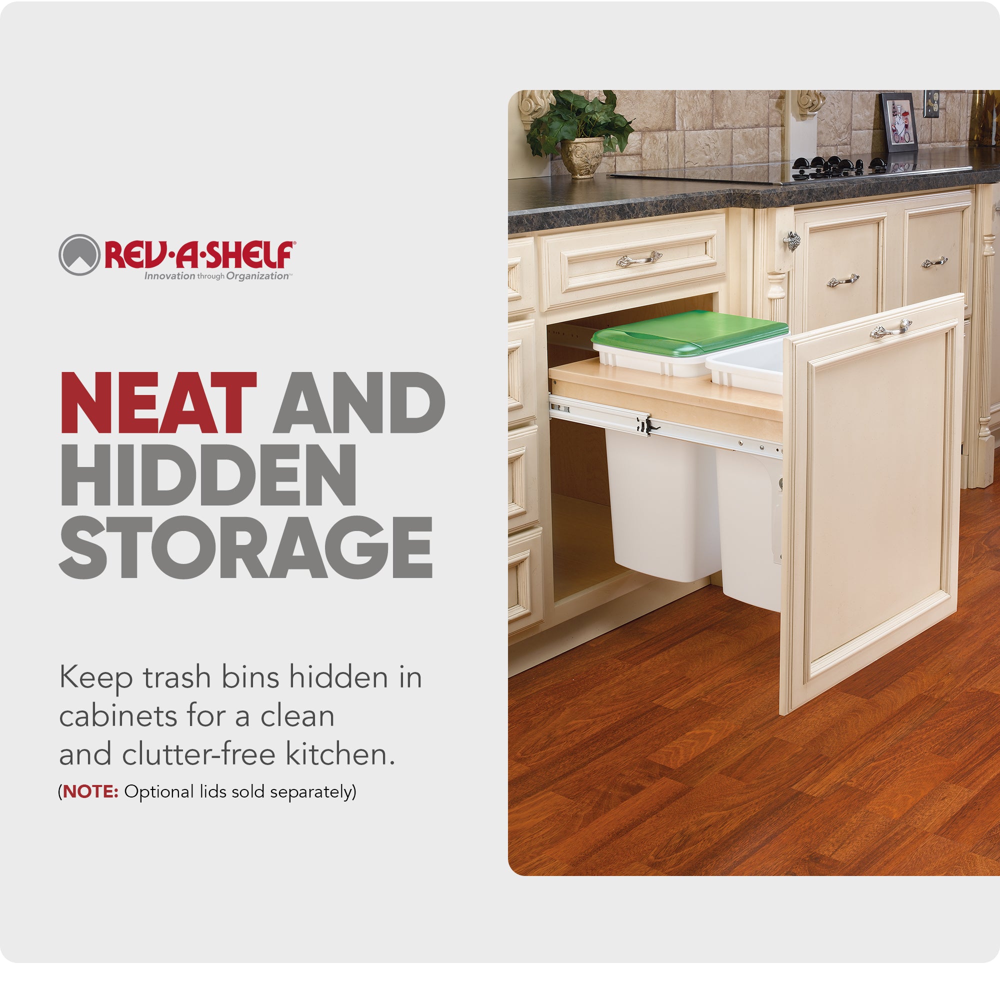 Rev-A-Shelf Double Pullout Top Mount Trash Can, 35 qt., 4WCTM-21DM2-495-FL