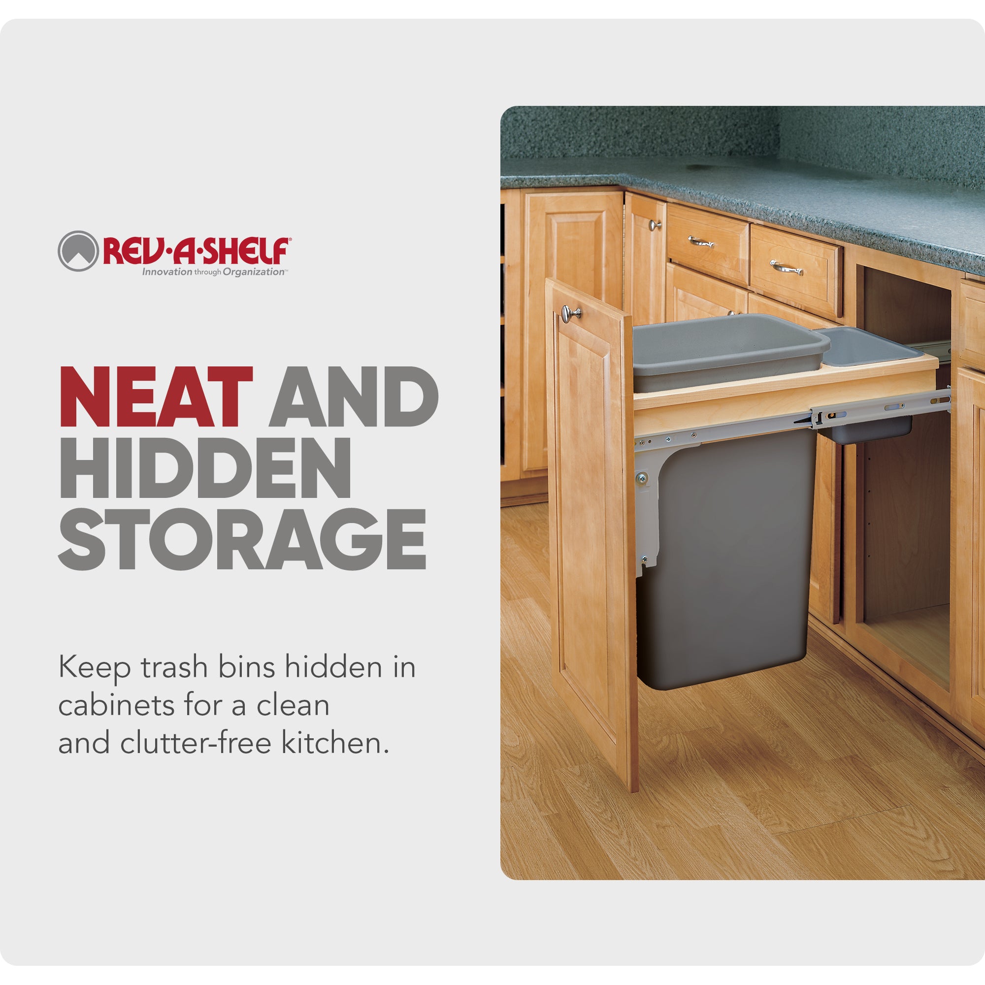 Rev-A-Shelf Pullout Top Mount Trash Can w/ Soft-close, 50 qt.,4WTCM-1550BBSCDM-1 - VMInnovations