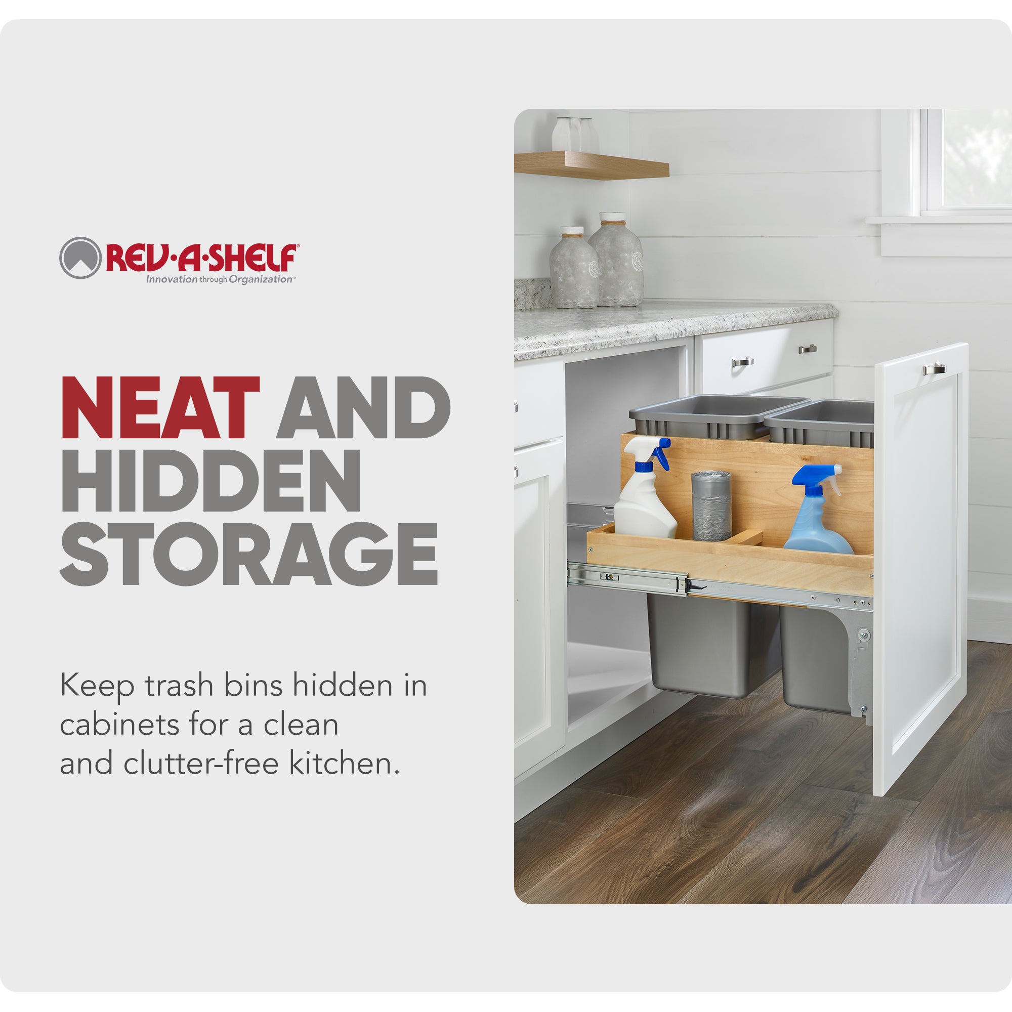 Rev-A-Shelf Double Pullout Top Mount Bin w/ Soft-close, 50 qt., 4WCTM-2450BBSCDM-2