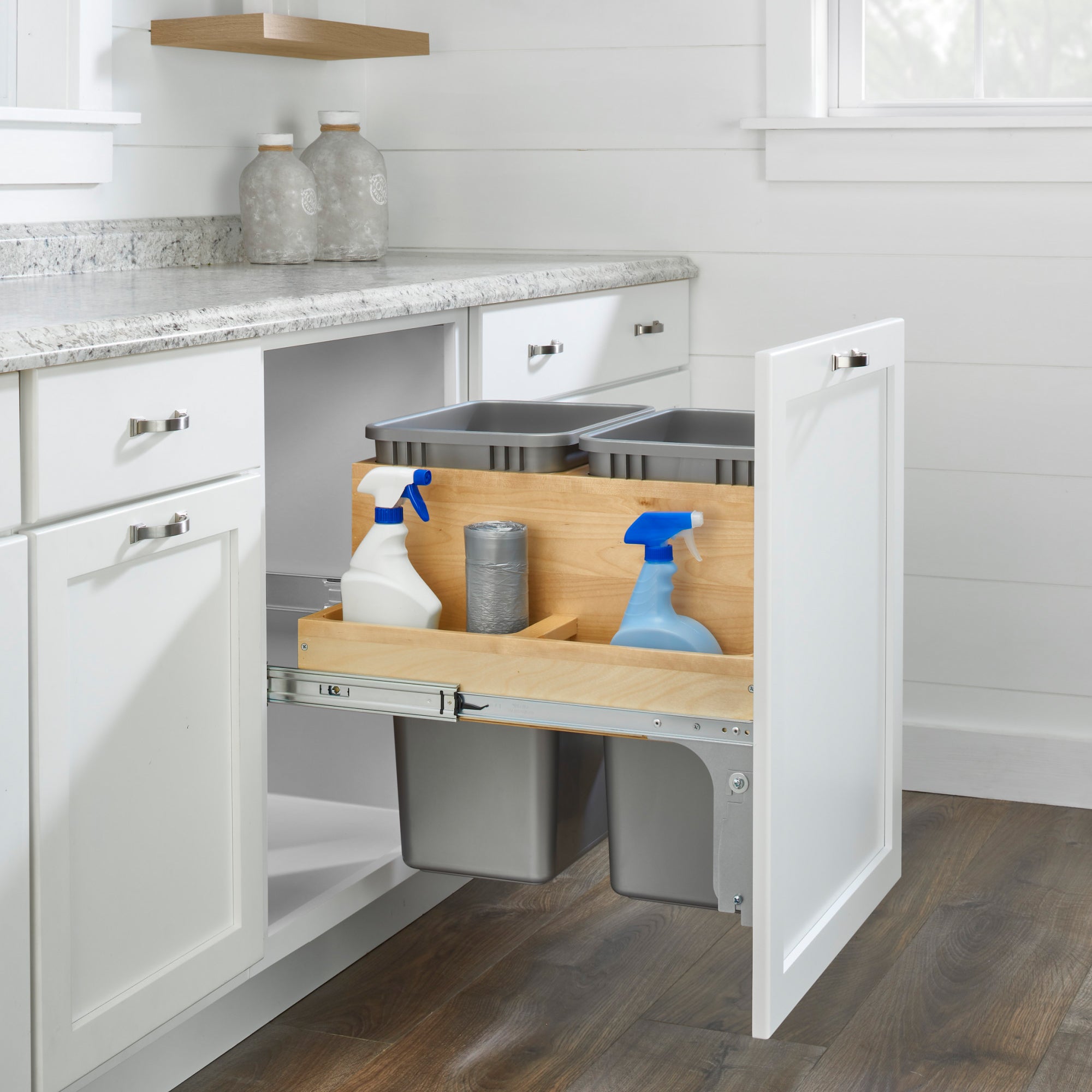 Rev-A-Shelf Double Pullout Top Mount Bin w/ Soft-close, 50 qt., 4WCTM-2450BBSCDM-2 - VMInnovations