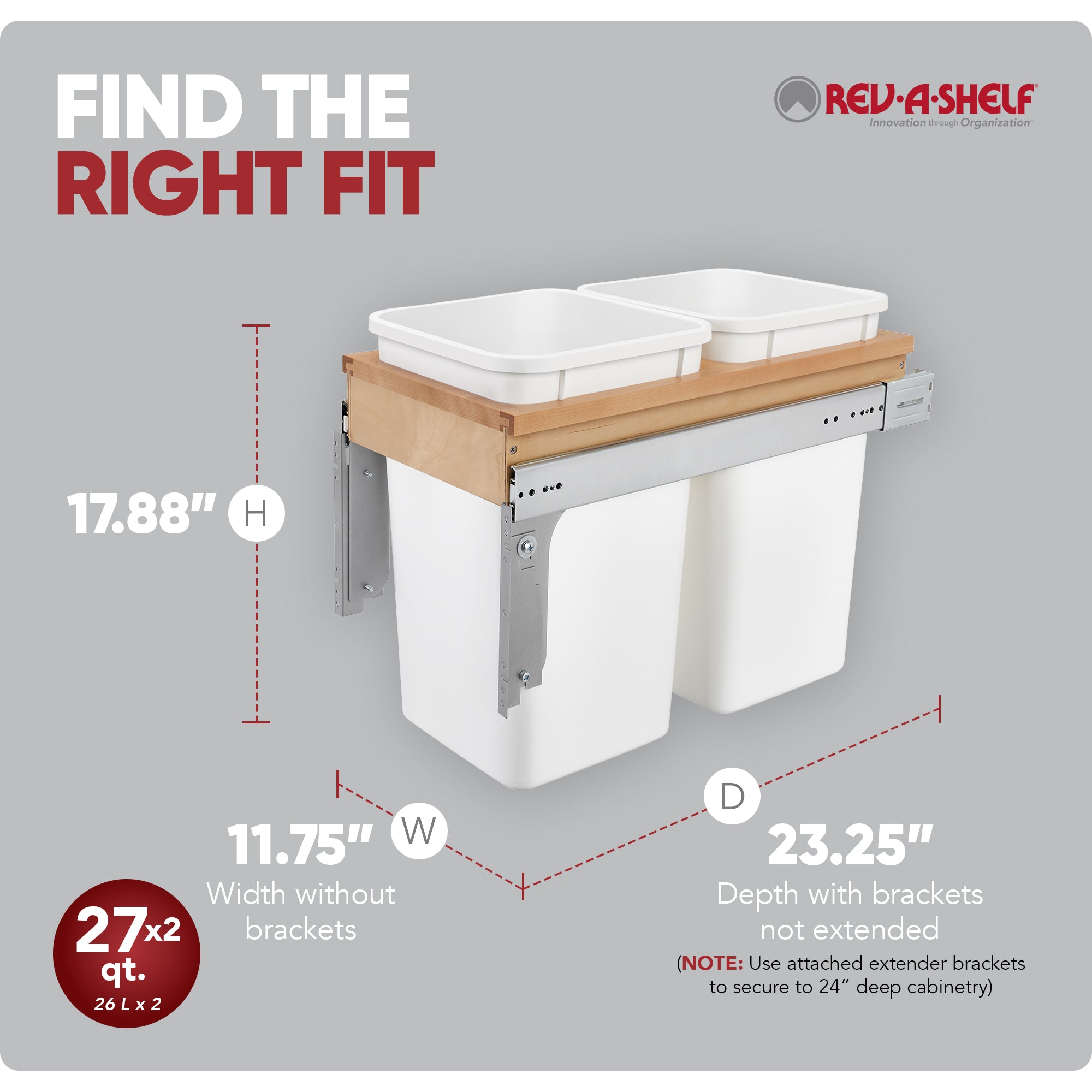 Rev-A-Shelf Double Pullout Top Mount Trash Cans 27 qt., White, 4WCTM-15DM2-162 - VMInnovations