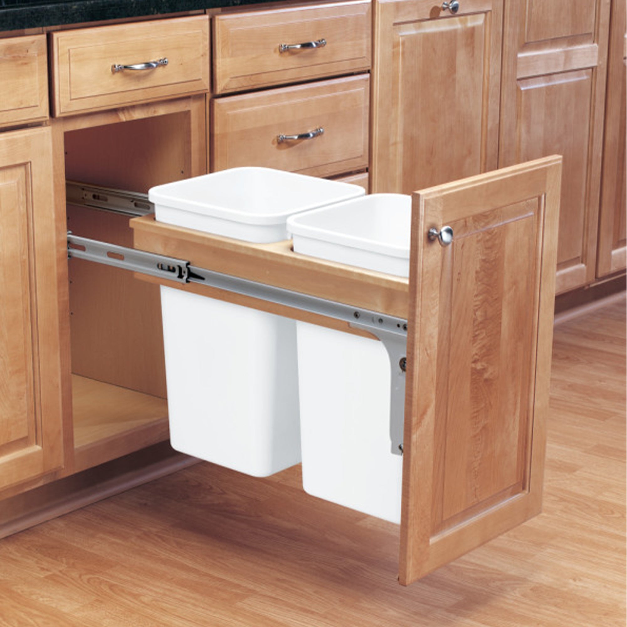 Rev-A-Shelf Double Pullout Top Mount Trash Cans 27 qt., White, 4WCTM-15DM2-162