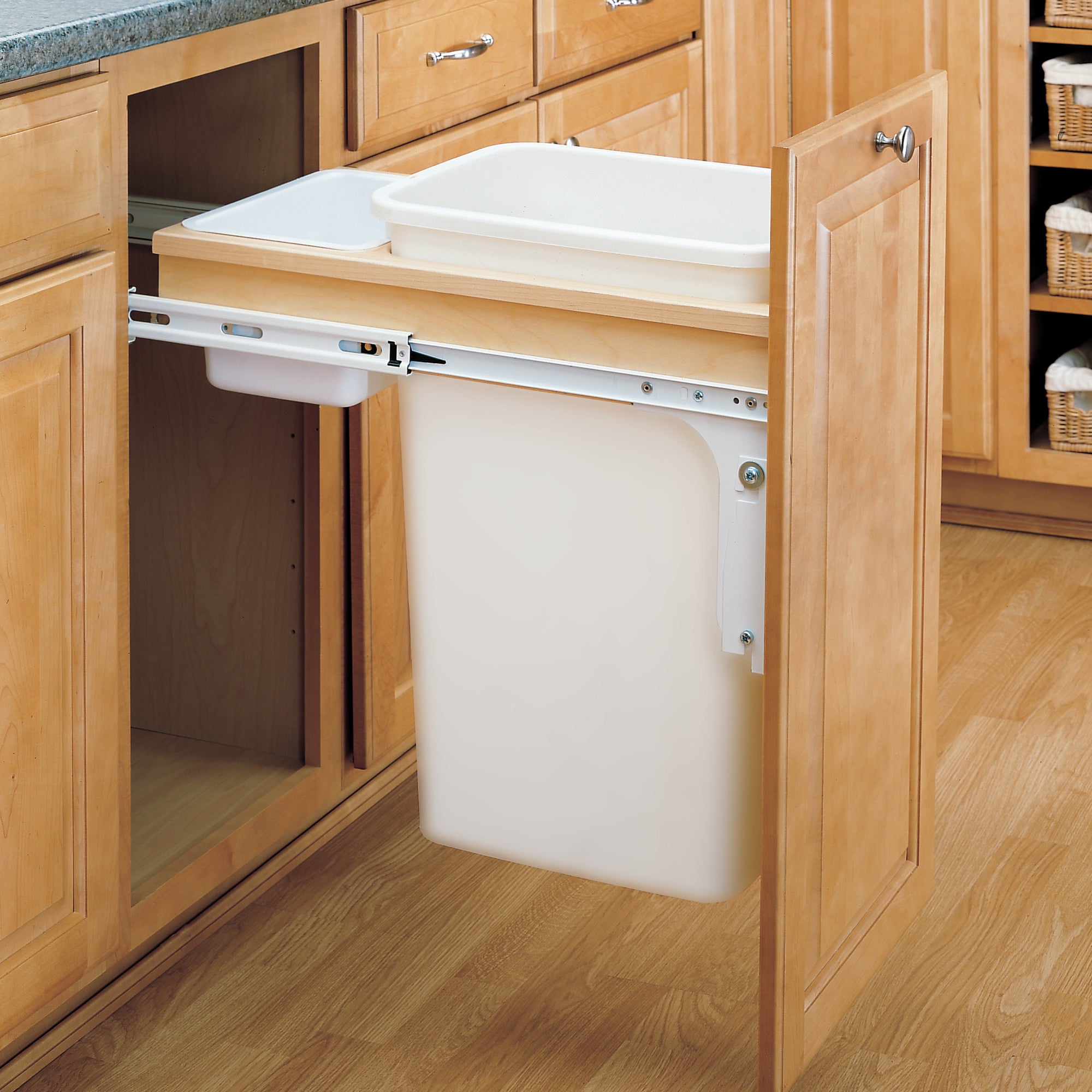 Rev-A-Shelf Pullout Trash Can, Full-Height Cabinet, 50 qt., White,4WCTM-1850DM-1 - VMInnovations