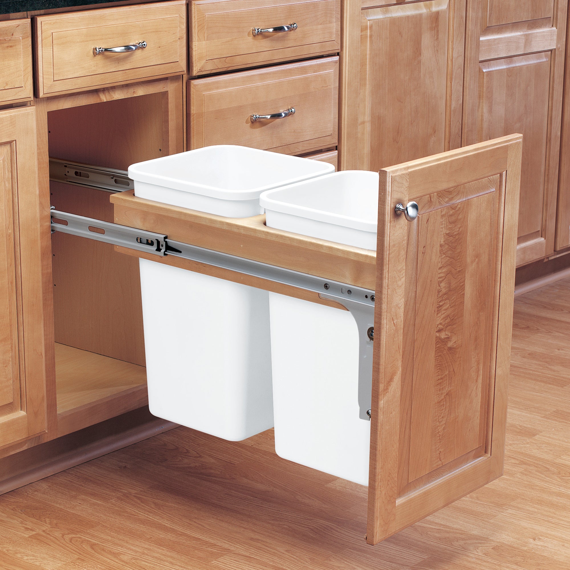 Rev-A-Shelf Top Mount Double Pullout Under Cabinet 35 Quart / 8.75 Gallon Kitchen Trash Cans with 150 lb Full-Extension Slides, 4WCTM-18DM2-162
