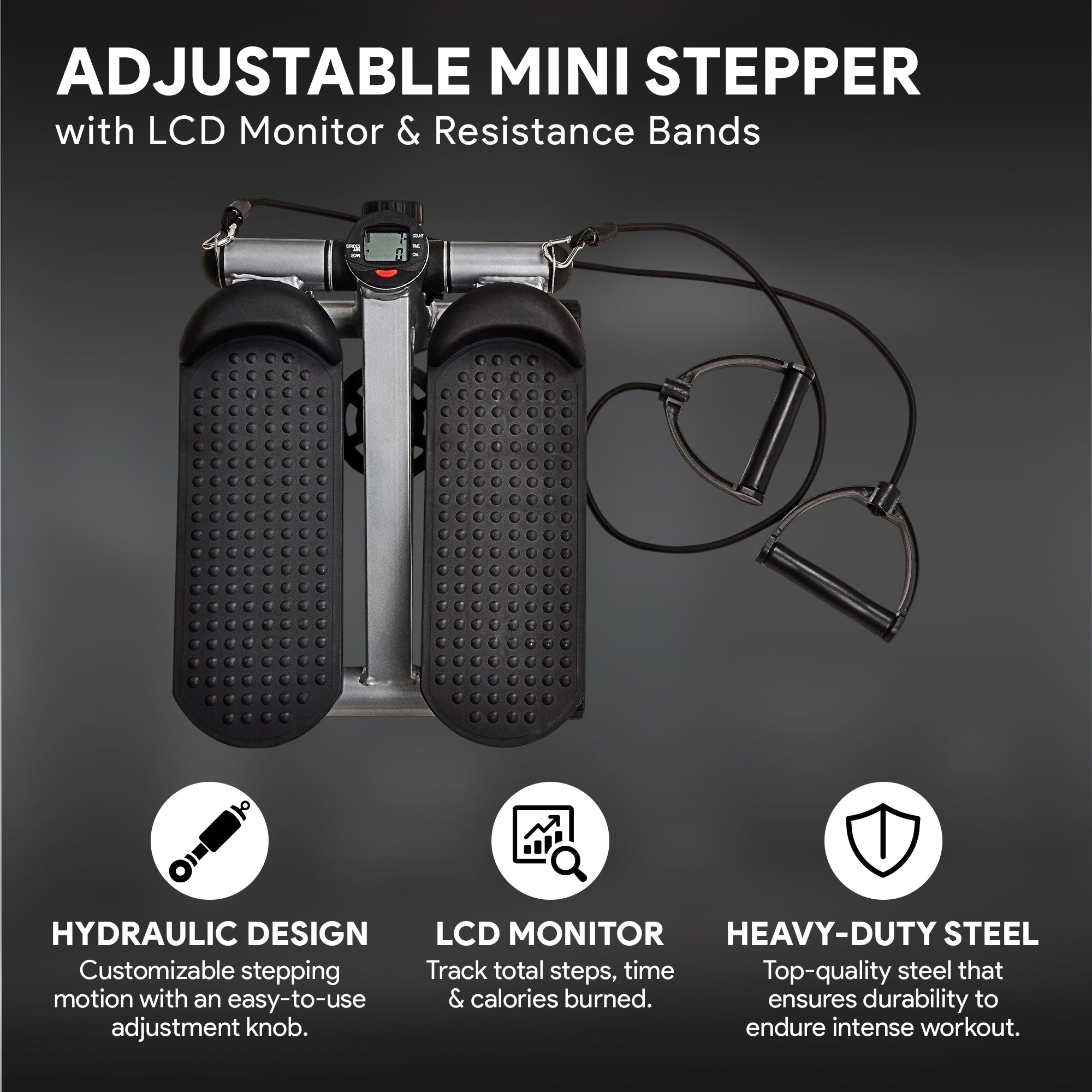 BalanceFrom Adjustable Mini Stepper with LCD Monitor & Resistance Bands (Used)