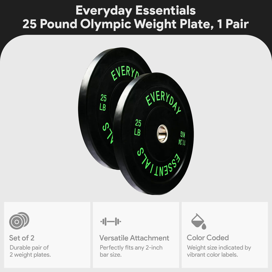 BalanceFrom Everyday Essentials 25 Pound Olympic Weight Plate, 1 Pair, Black - VMInnovations