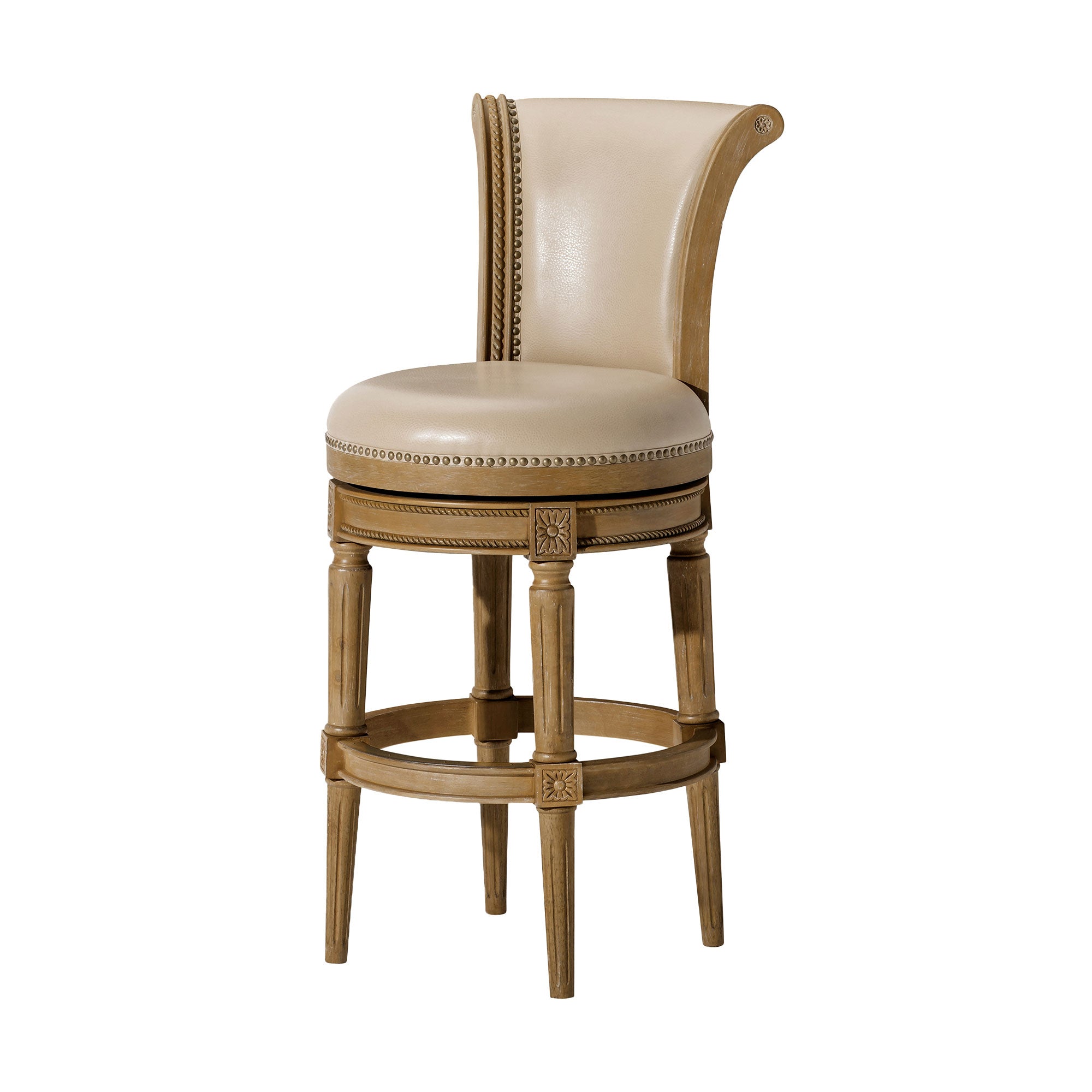 Maven Lane Pullman Bar Stool, Weathered Oak Finish, Vegan Leather (Open Box) - VMInnovations