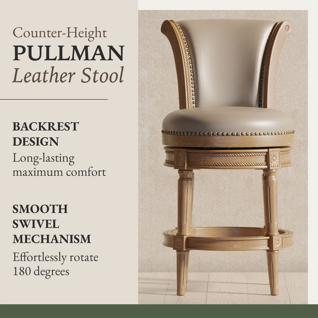 Maven Lane Counter Stool in Weathered Oak w/Avanti Bone Vegan Leather(For Parts) - VMInnovations